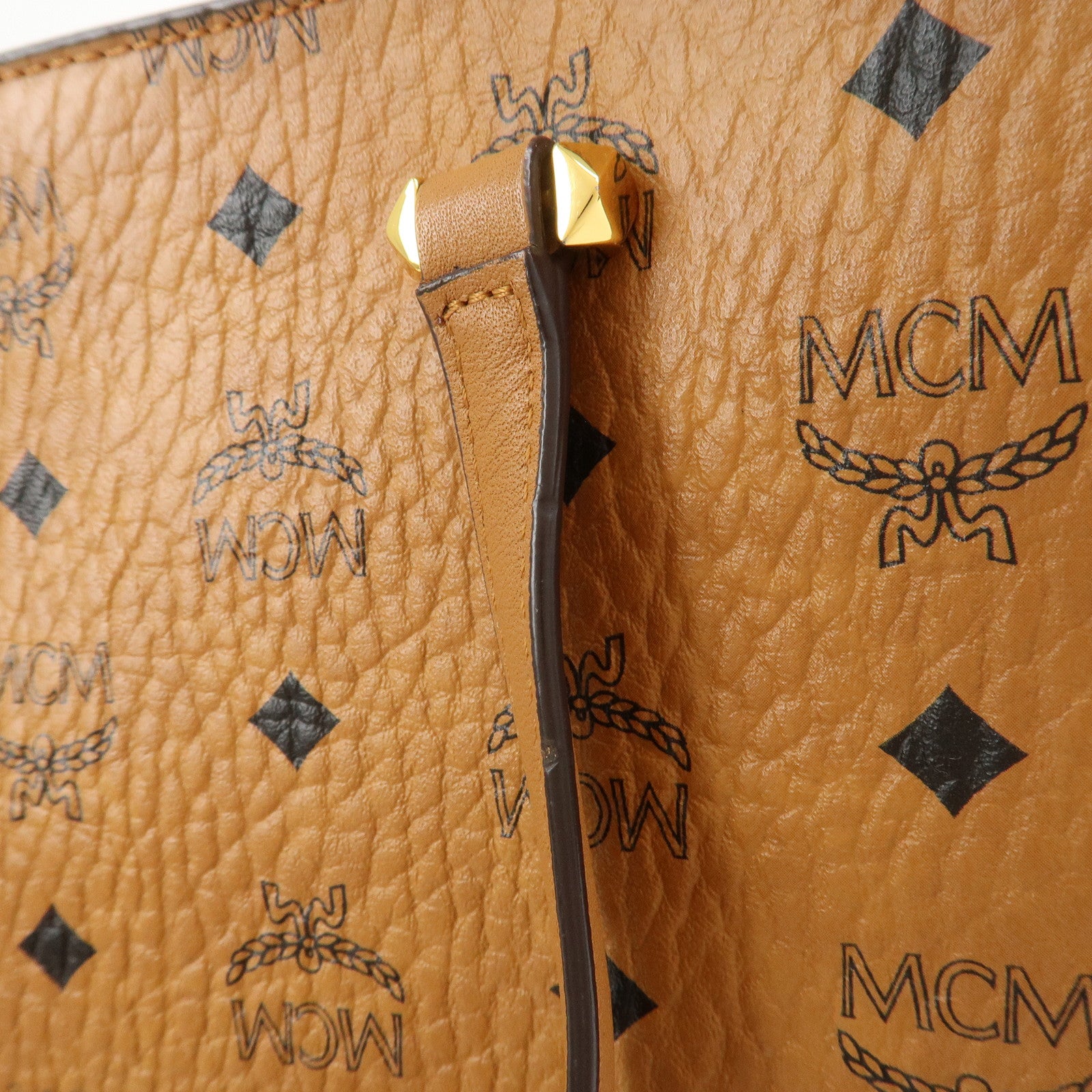 MCM Visetos PVC Leather 2Way Bag Hand Shoulder Bag Studs Cognac