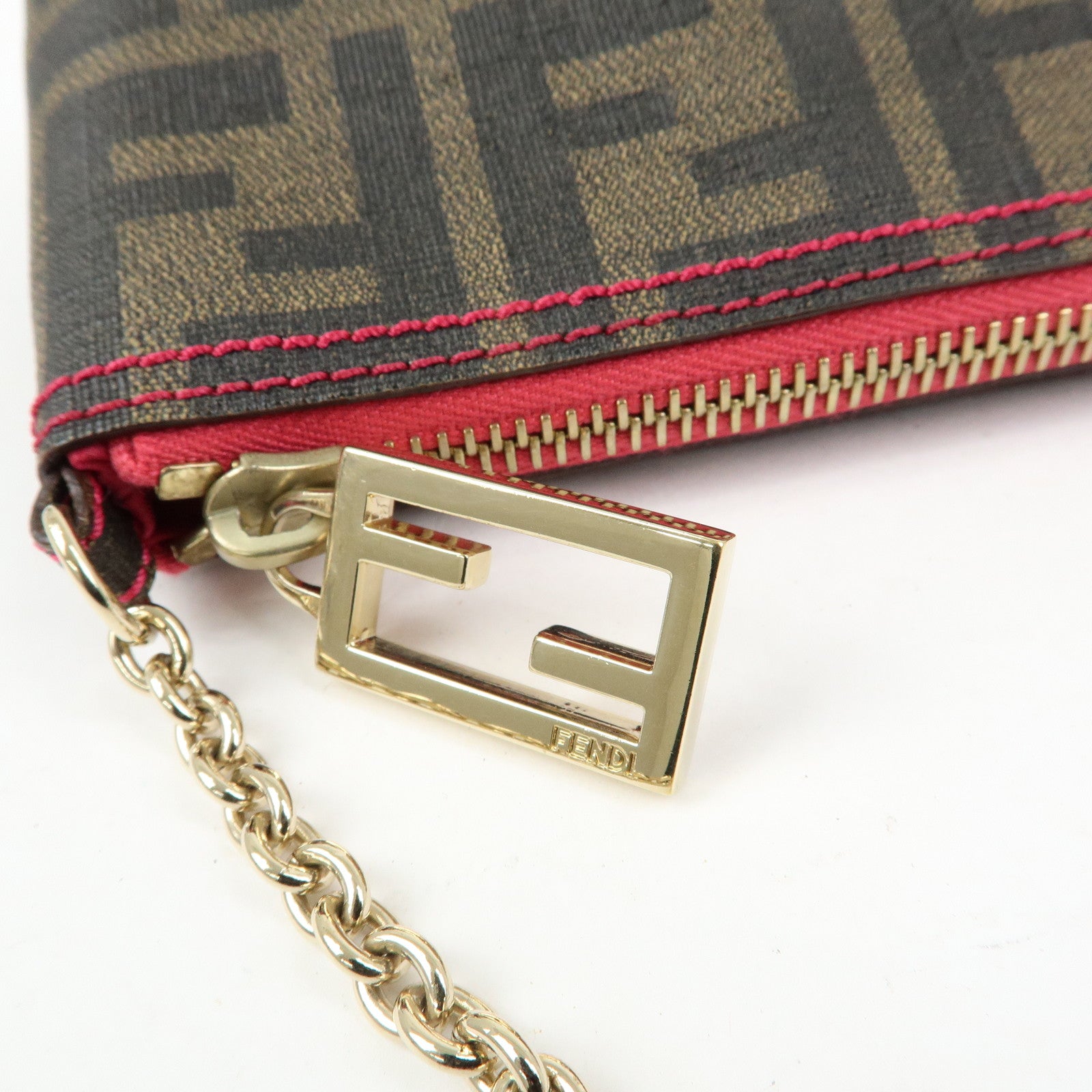 FENDI Zucca Print PVC Canvas Chain Accessory Pouch Brown 8BR592