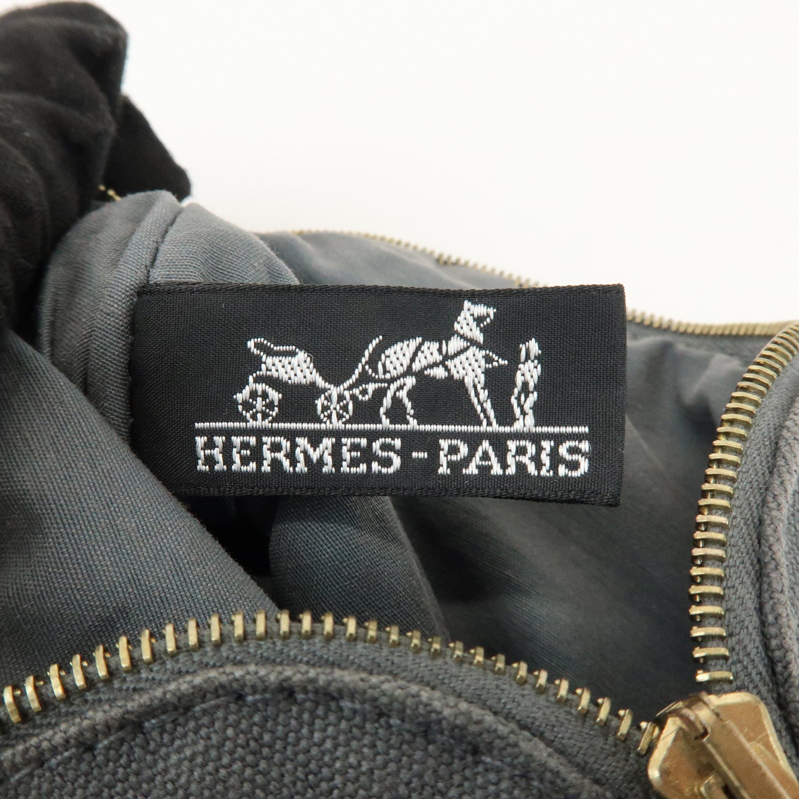 HERMES Logo Canvas Leather Bolide Pouch 16 Cosmetic Pouch