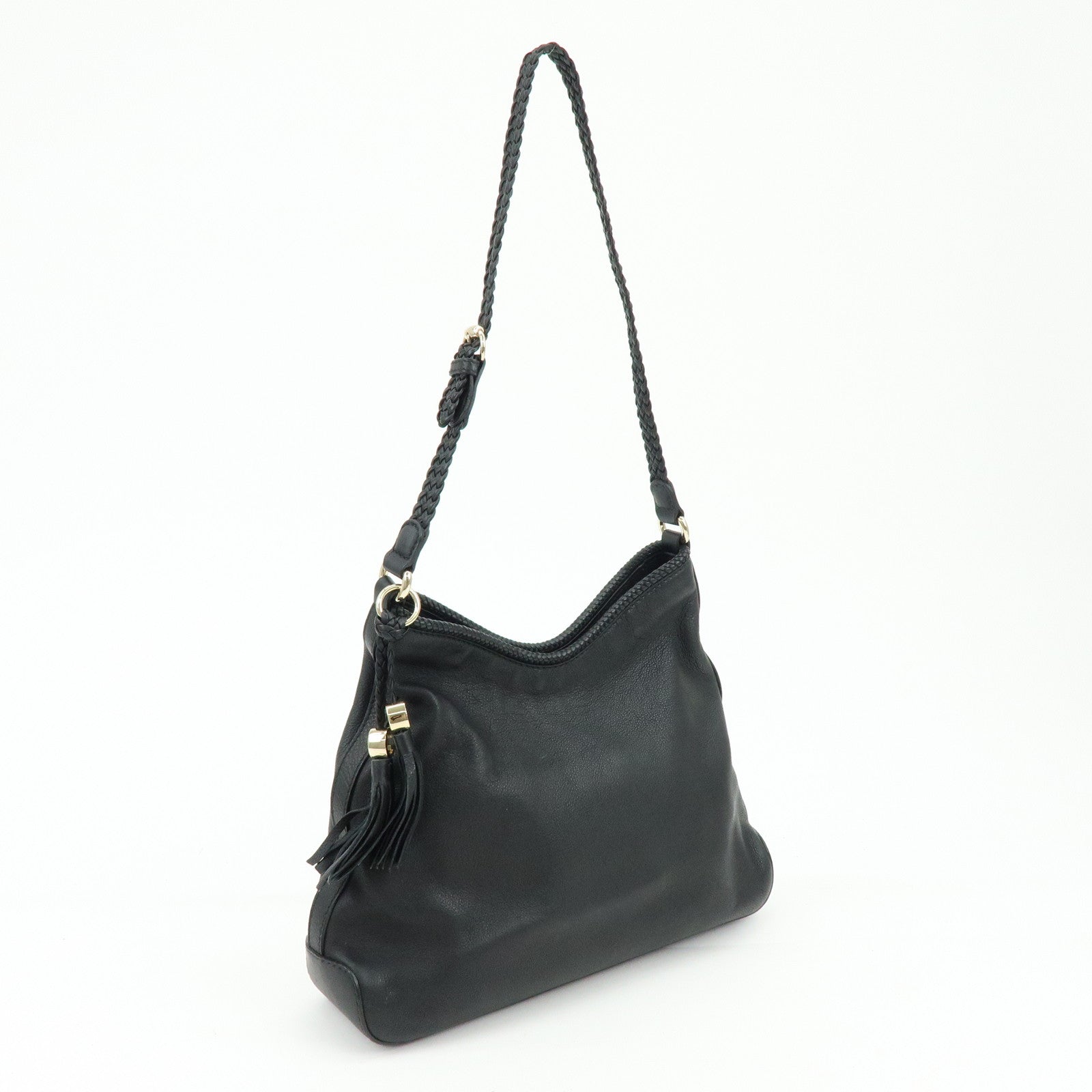 GUCCI Marrakech Leather Shoulder Bag Black 257026