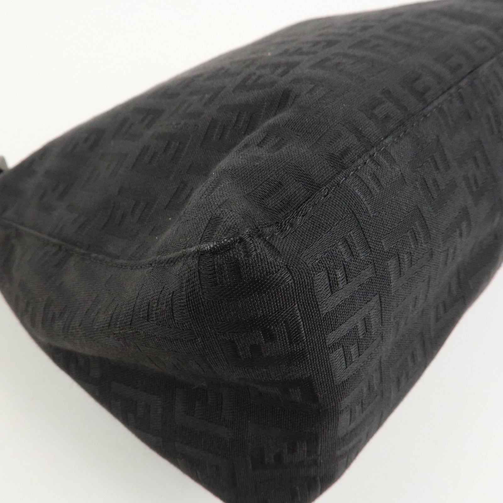 FENDI Zucchino Canvas Leather Hand Bag Pouch Black 8N0005