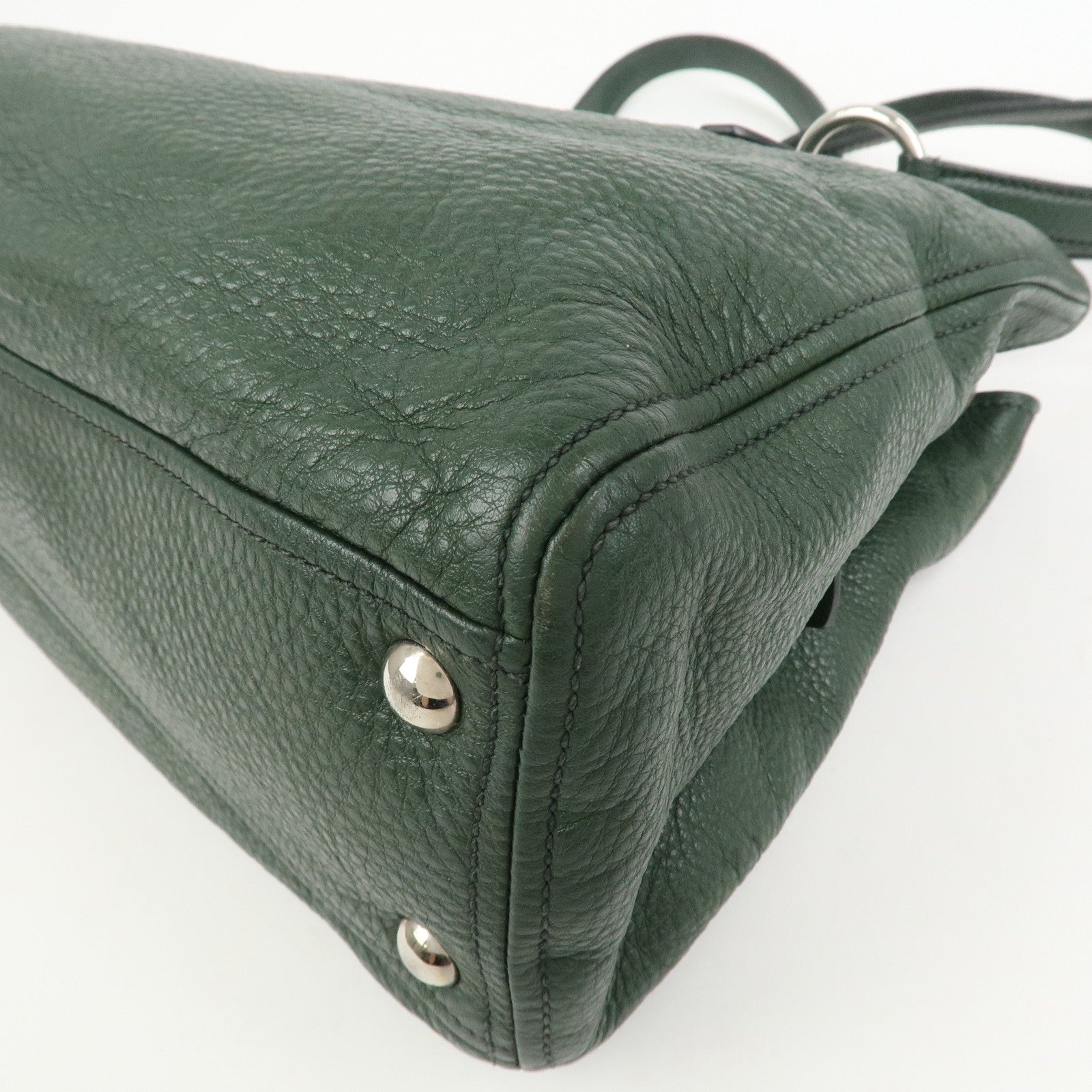 MIU MIU Logo Leather 2Way Bag Hand Bag Shoulder Bag Moss Green