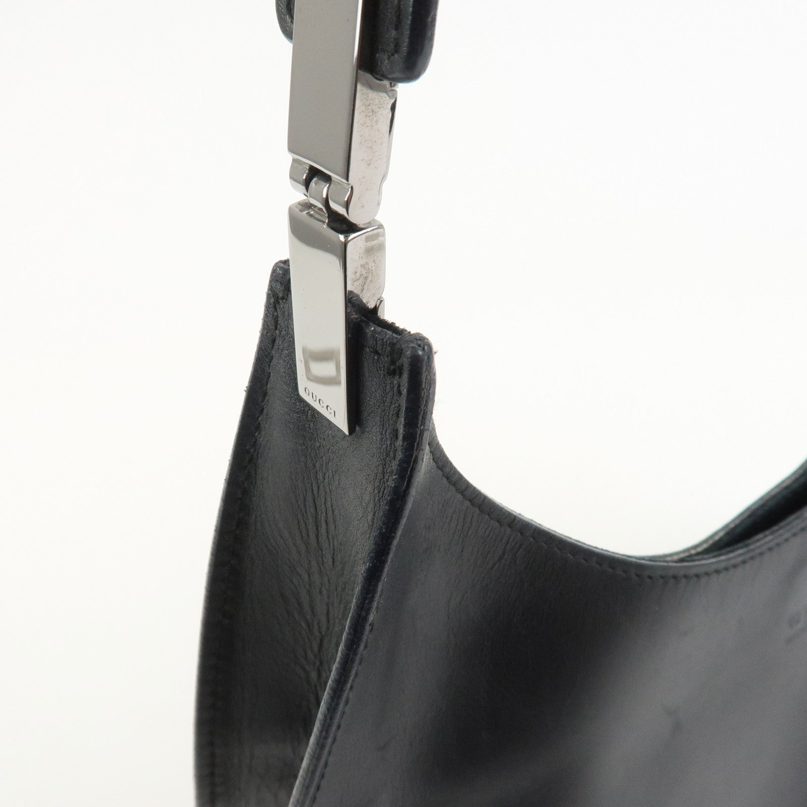 GUCCI Logo Leather Shoulder Bag Hand Bag Black 001繝サ3767