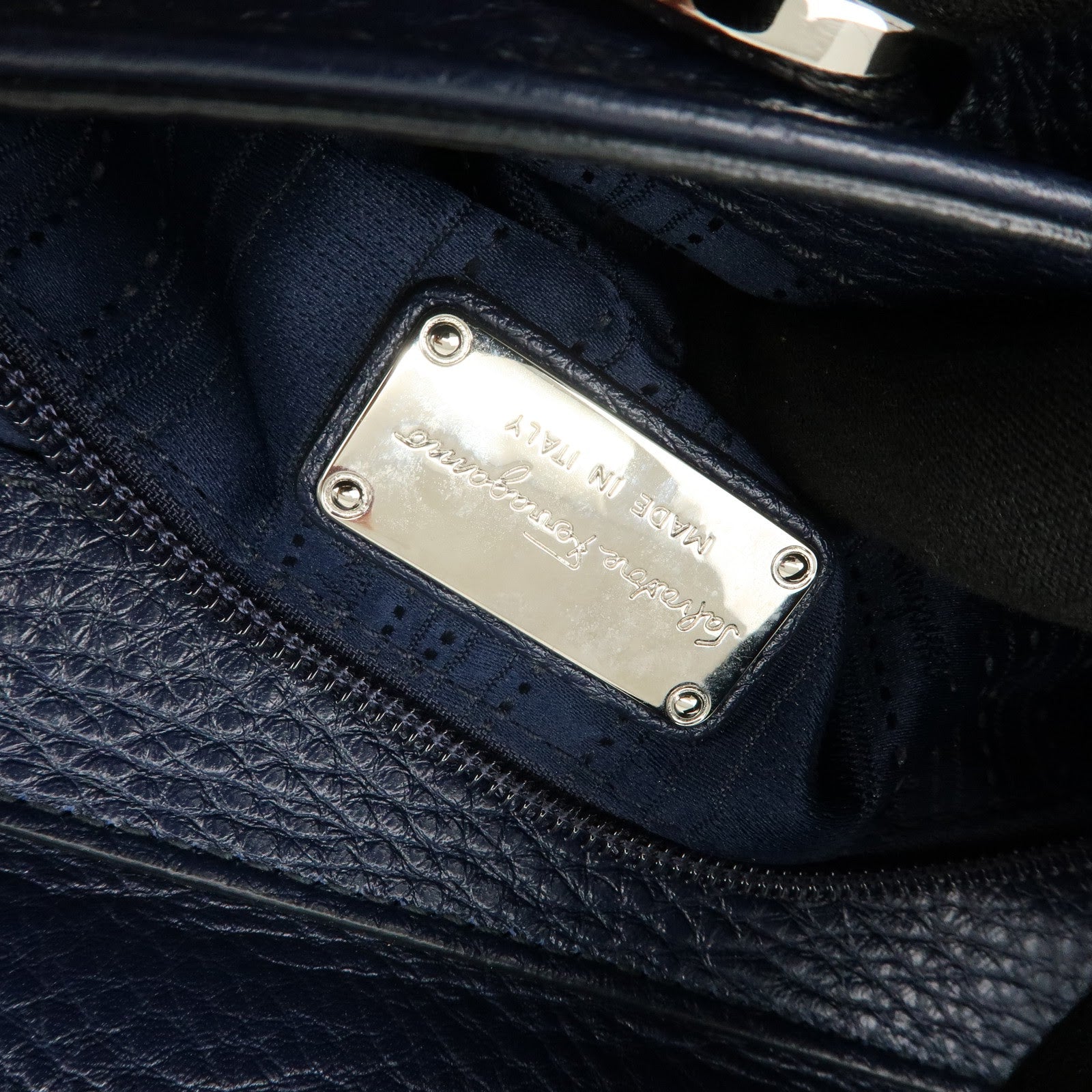 Ferragamo Gancini Leather Hand Bag Navy