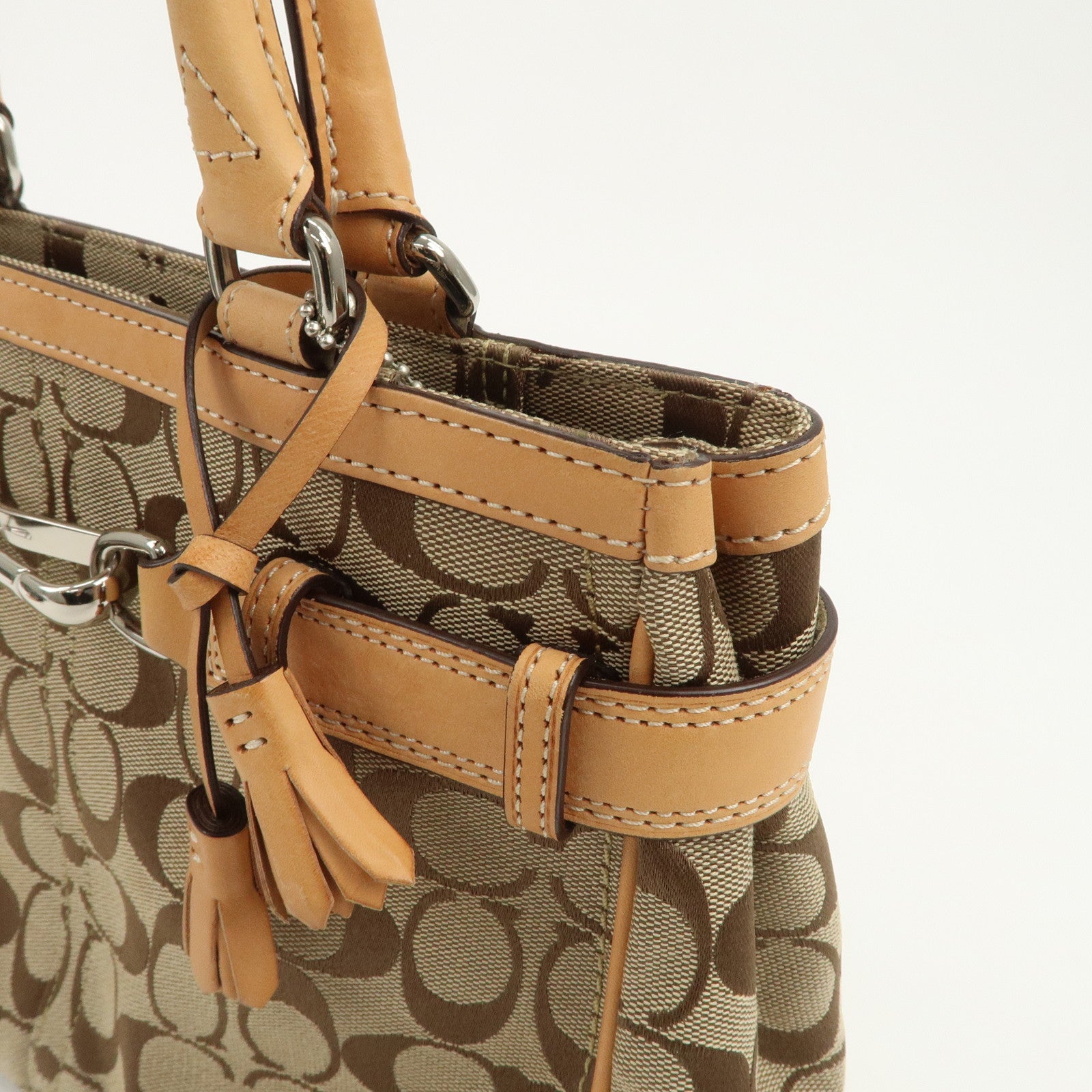 COACH Signature Canvas Leather Set of 2 Hand Bag Black Light Brown