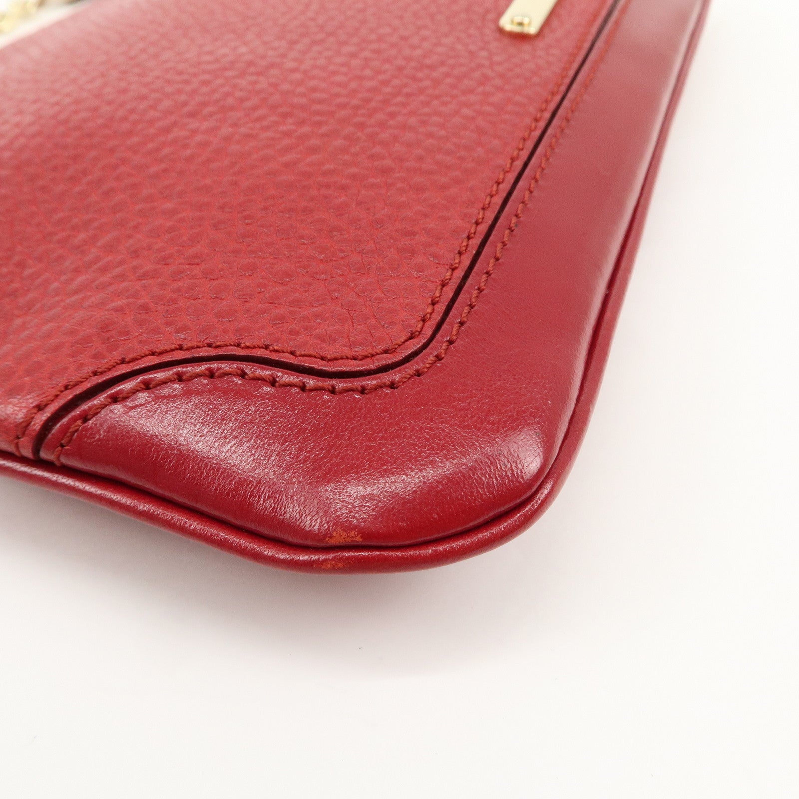BURBERRY Logo Leather Chain Shoulder Bag Crossbody Bag Red Used