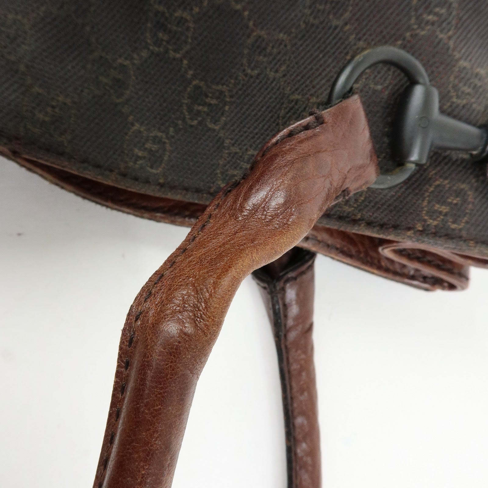 GUCCI GG Denim Leather Tote Bag Shoulder Bag Dark Brown 101971
