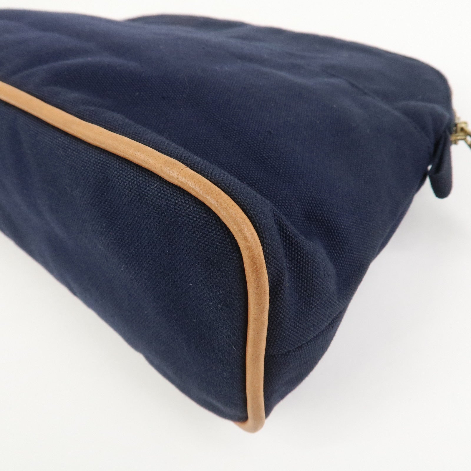 HERMES Canvas Leather Bolide Pouch MM Cosmetic Pouch Navy