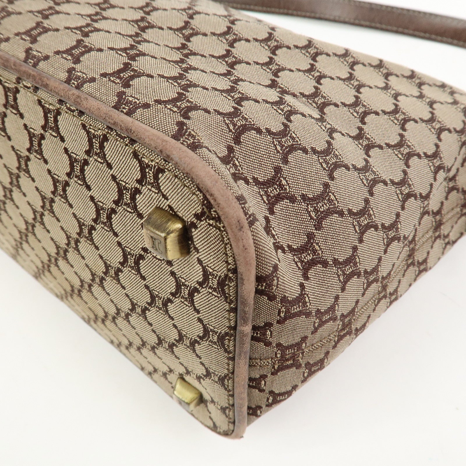 CELINE Macadam Logo Canvas Leather Shoulder Bag Hand Bag Brown