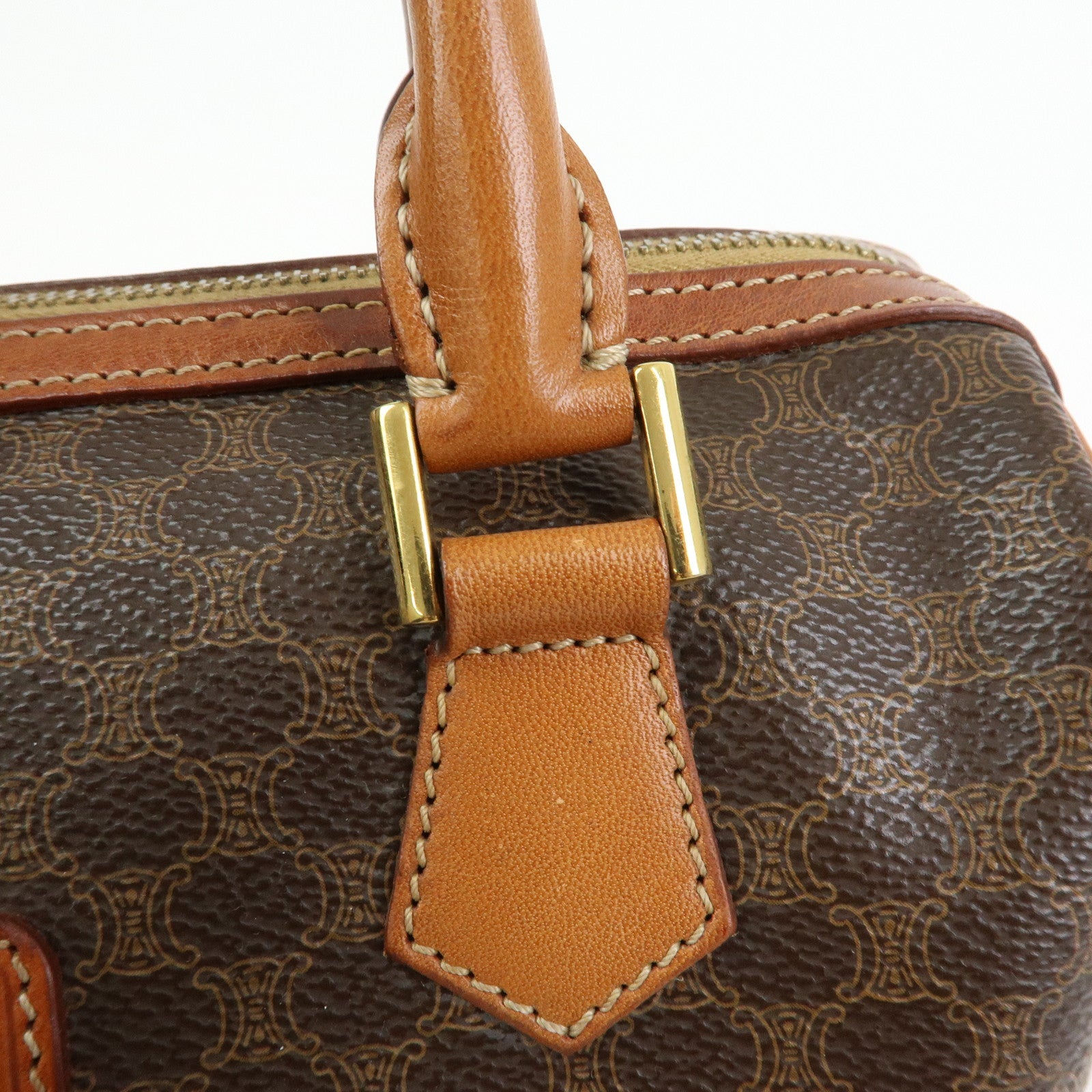 CELINE Logo Macadam PVC Leather Boston Bag Hand Bag Brown