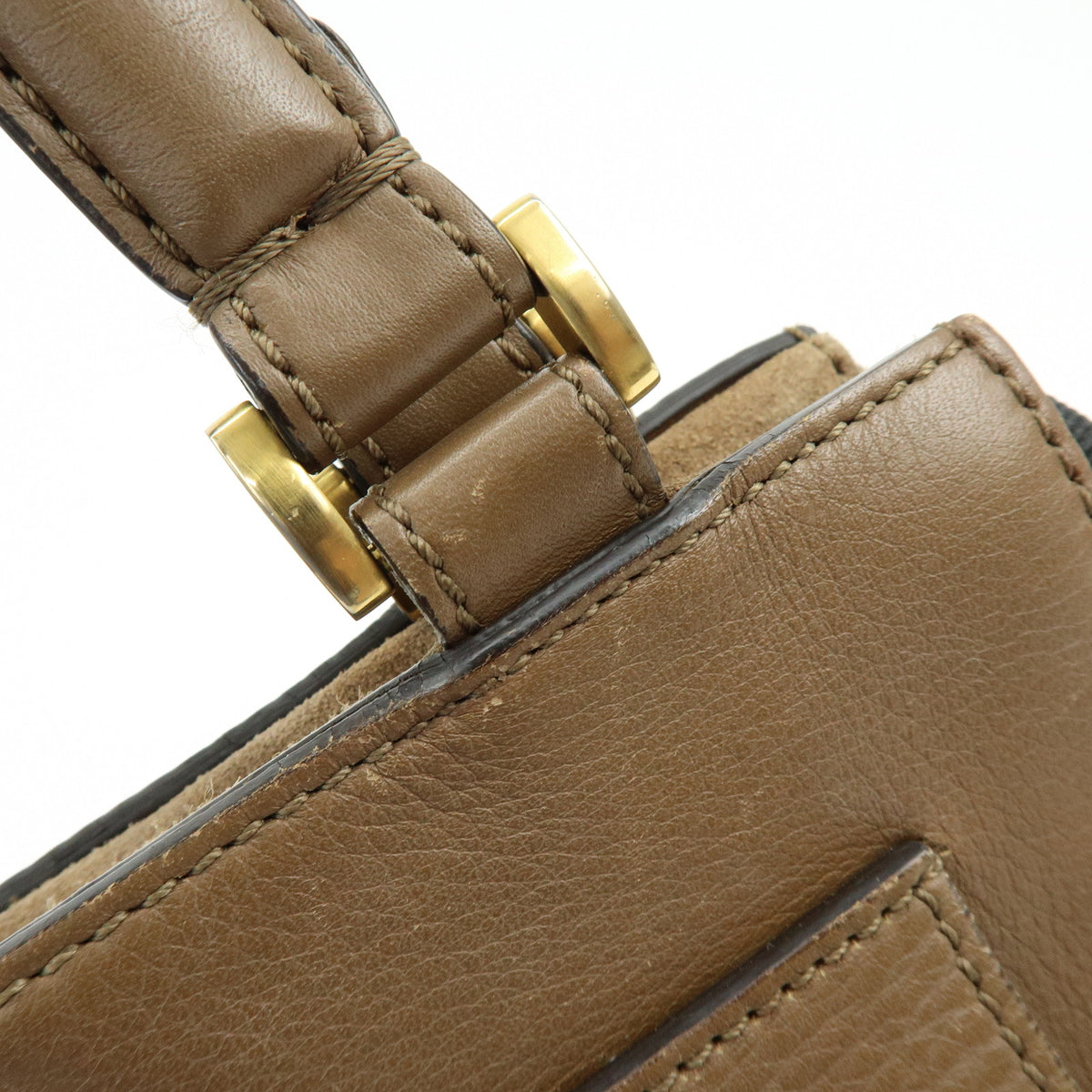 FENDI Pequin Leather Canvas Suede Tote Bag Hand Bag Brown 8BN251