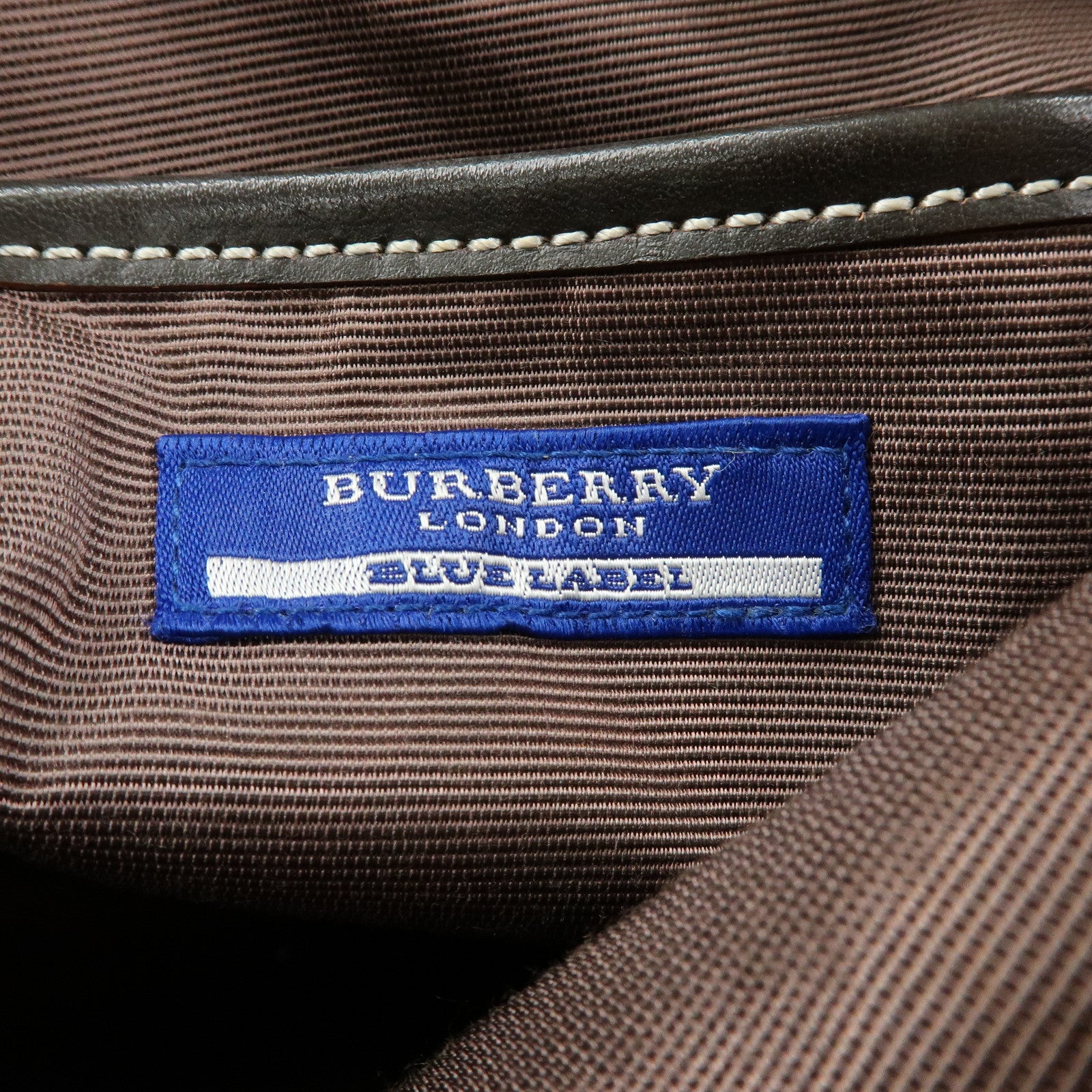 BURBERRY Blue Label Canvas Leather Shoulder Bag Grey Dark Brown