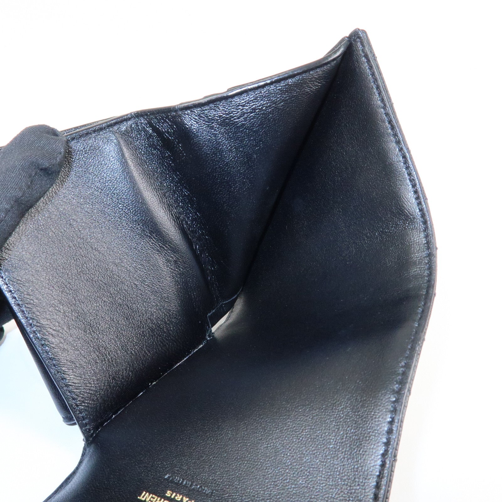 SAINT LAURENT Cassandra Leather Compact Wallet Black