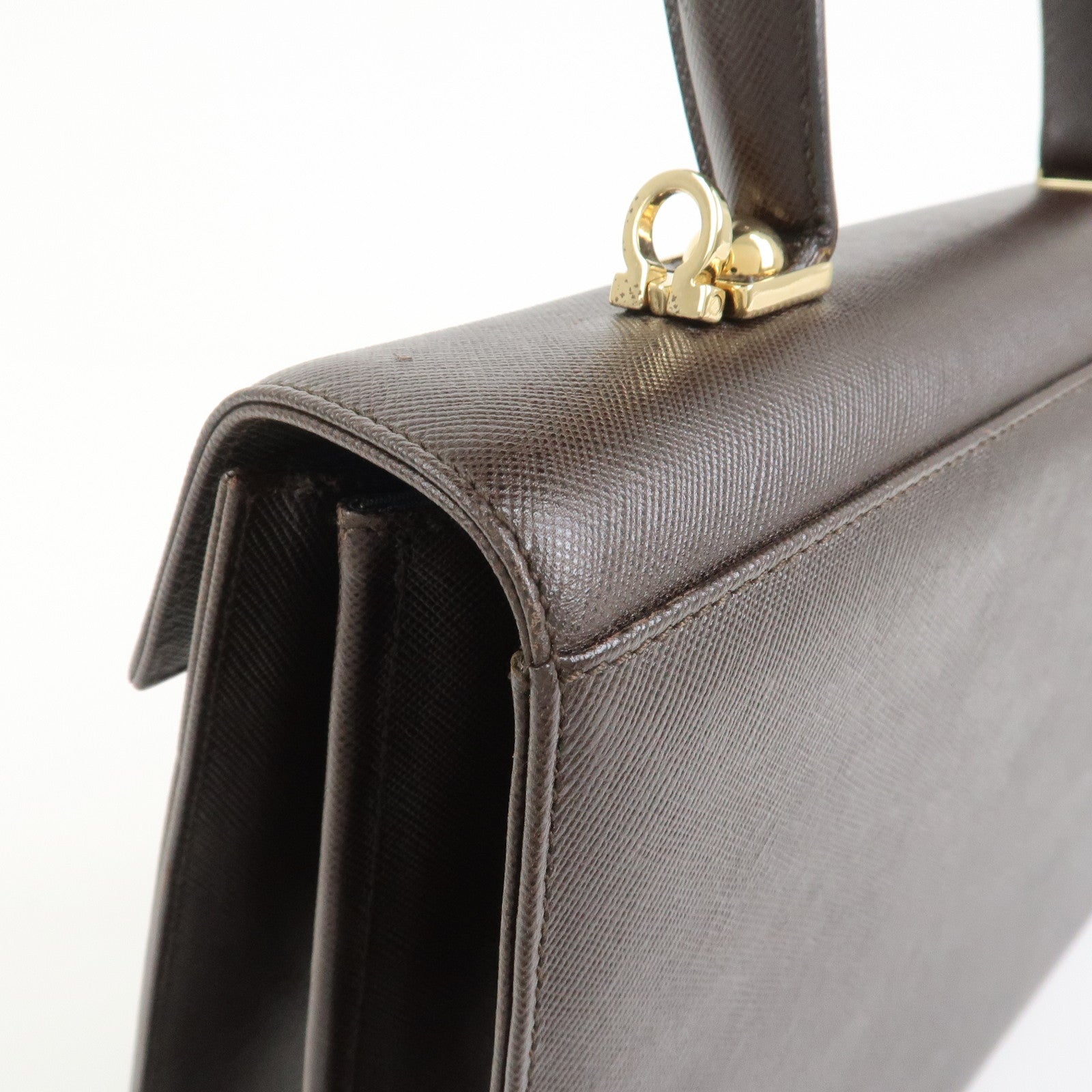 Ferragamo Gancini Leather 2Way Bag Hand Bag Shoulder Bag Dark Brown