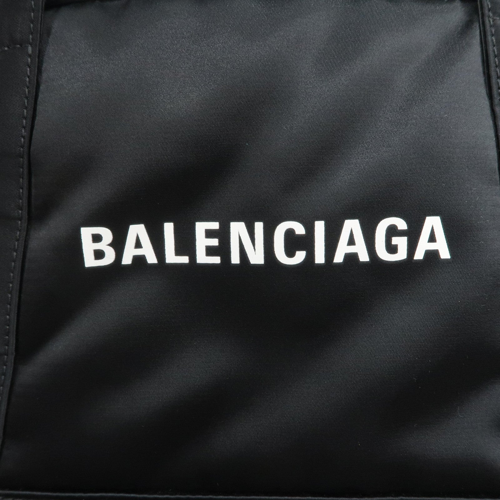 BALENCIAGA Navy Cabas XS Nylon Leather 2Way Bag Black 390346