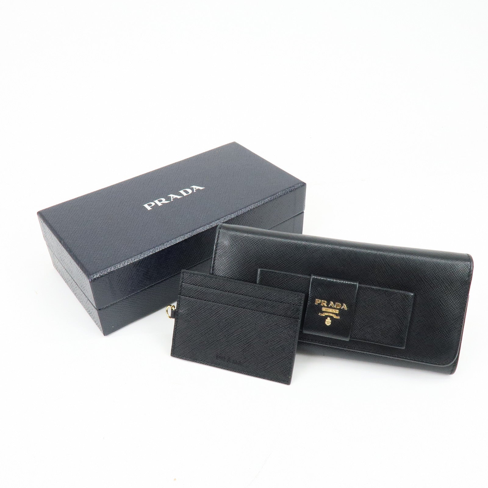 PRADA Saffiano Leather Ribbon Long Wallet Black
