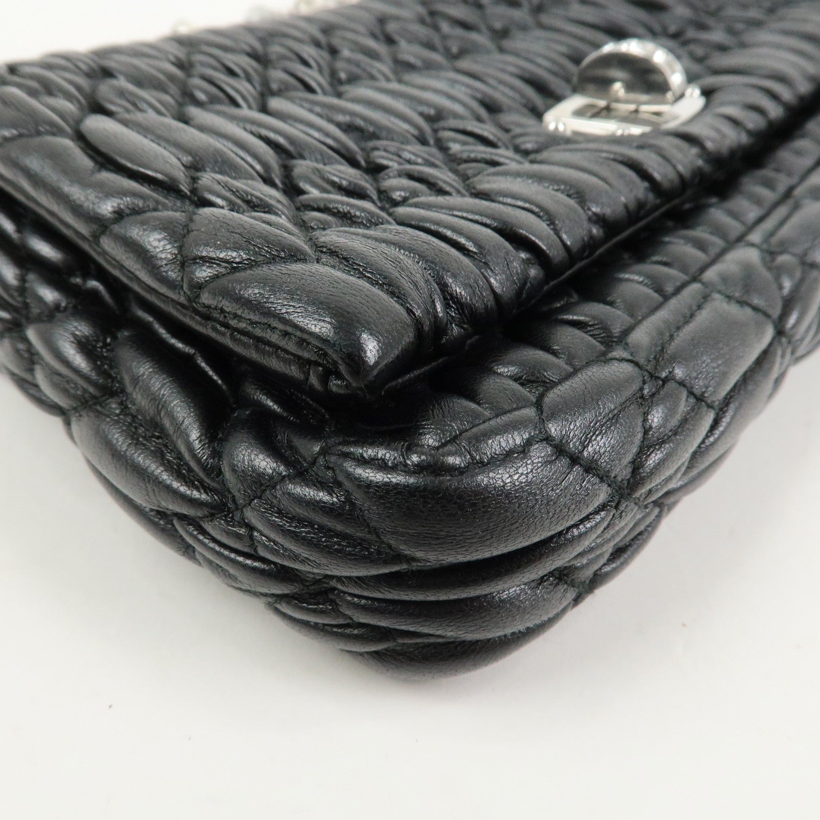 MIU MIU Matelasse Leather Chain Shoulder Bag Black 5BP079