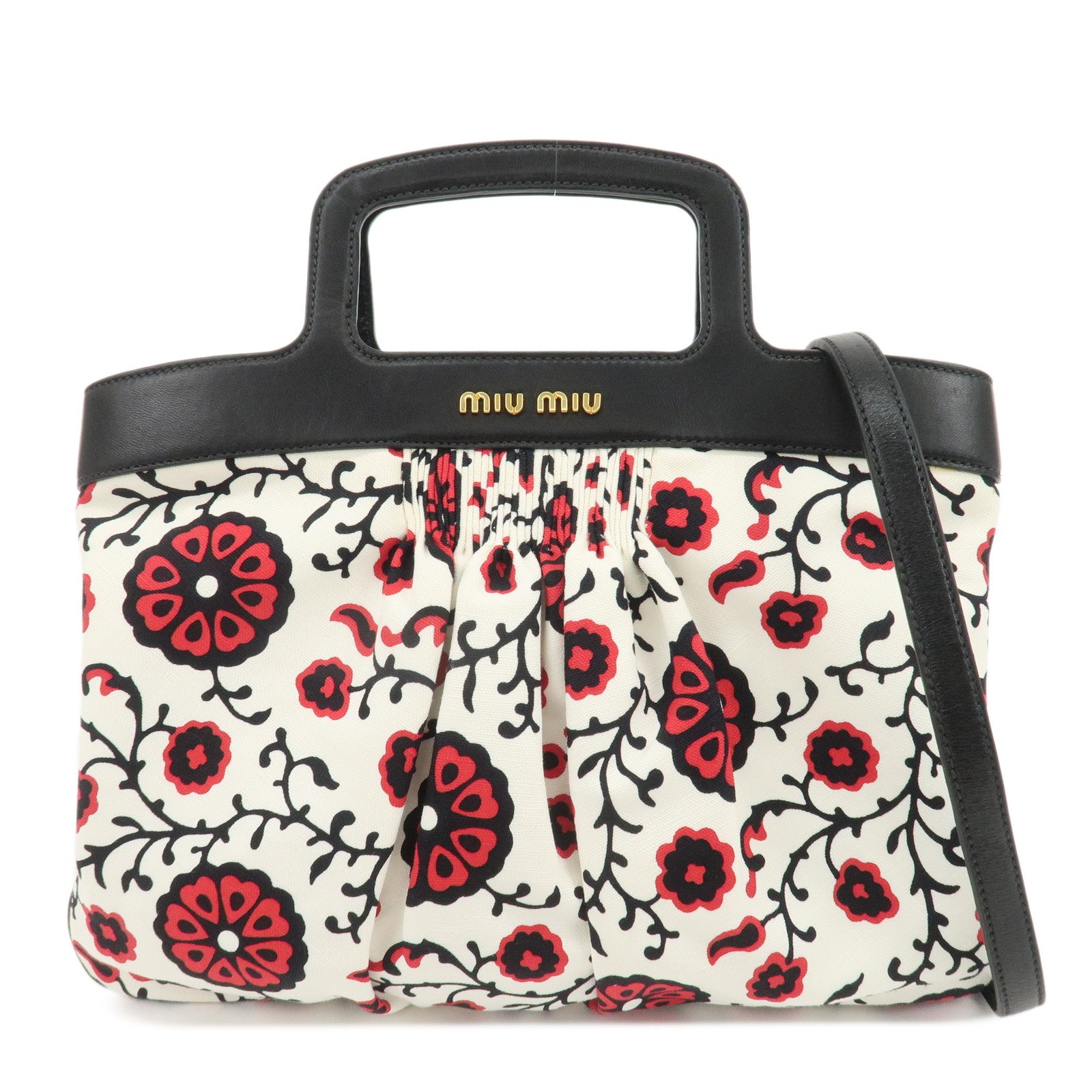 MIU MIU Flower Print 2Way Hand Bag Japan Limited White Black Red