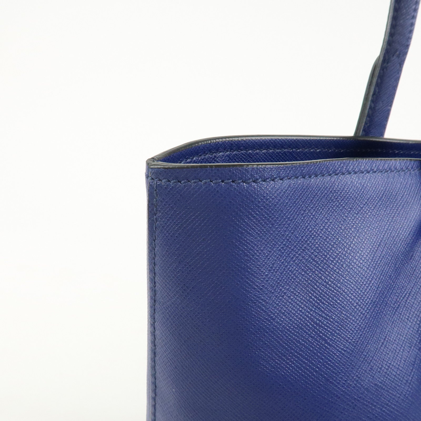 PRADA Triangle Logo Saffiano Leather Tote Shoulder Bag Blue 1BG133