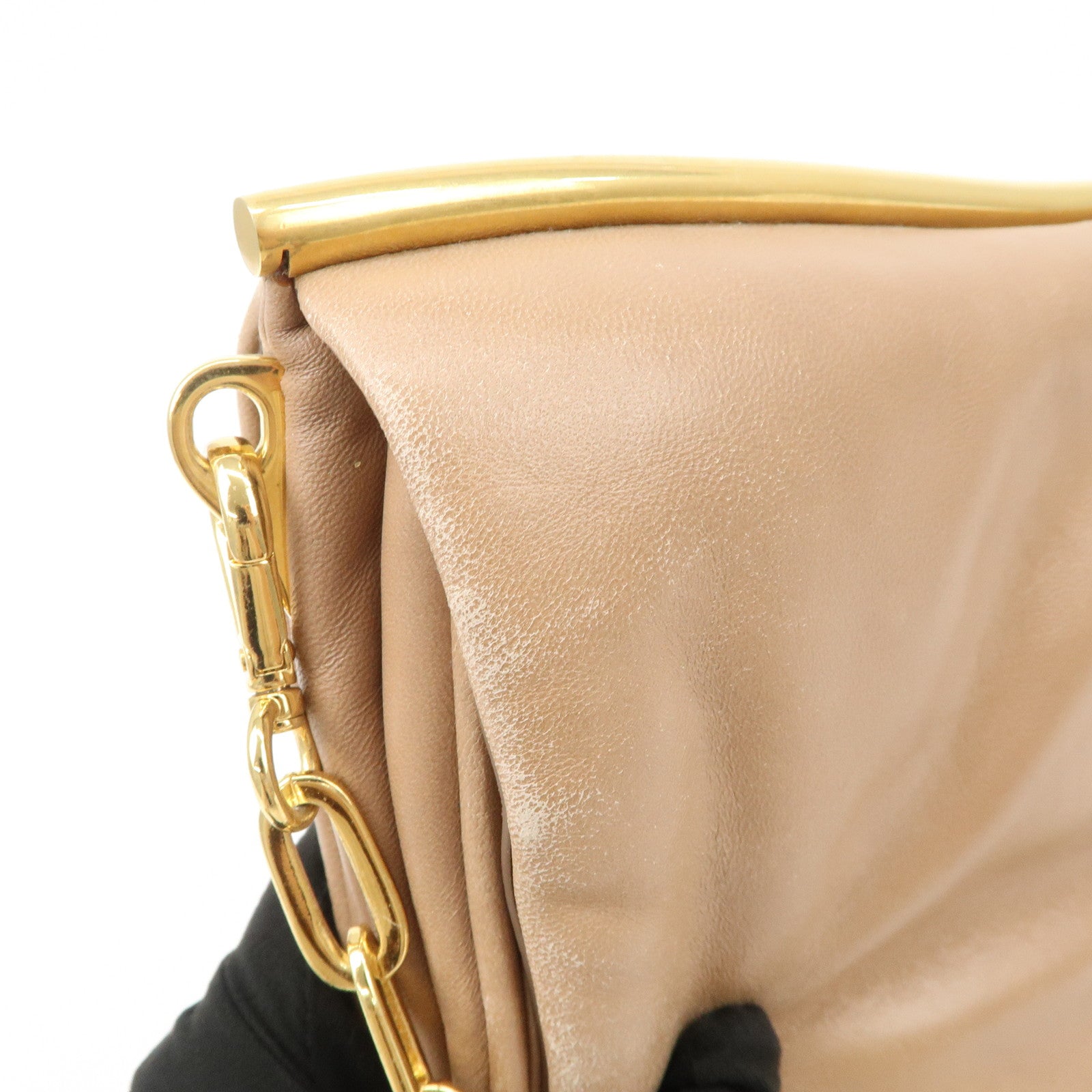 MIU MIU Leather 2Way Chain Shoulder Bag Clutch Bag Brown