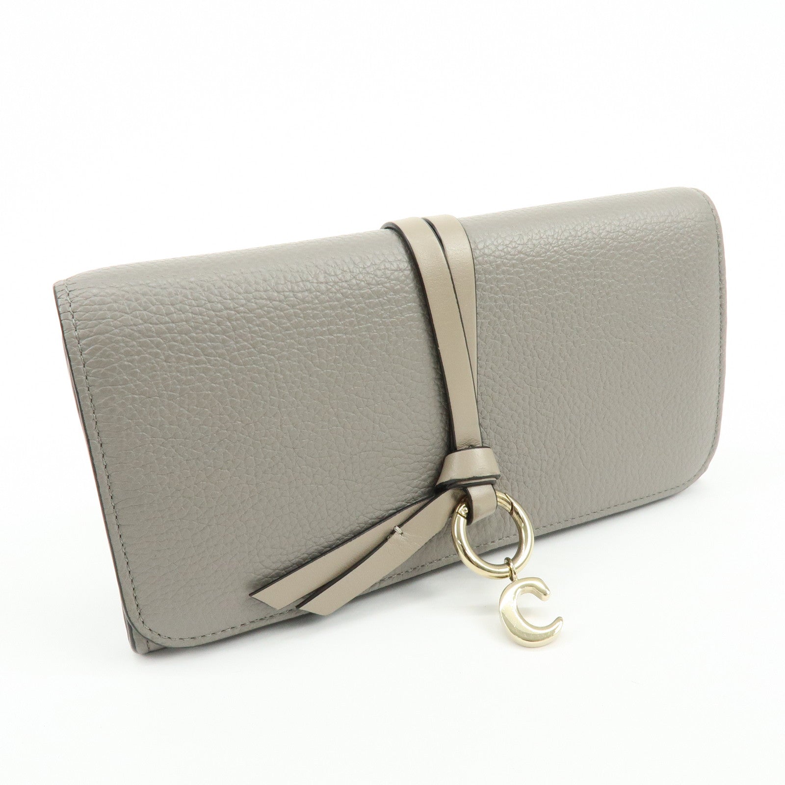 Chloe Alphabet Leather Flap Long Wallet C Charm Gray