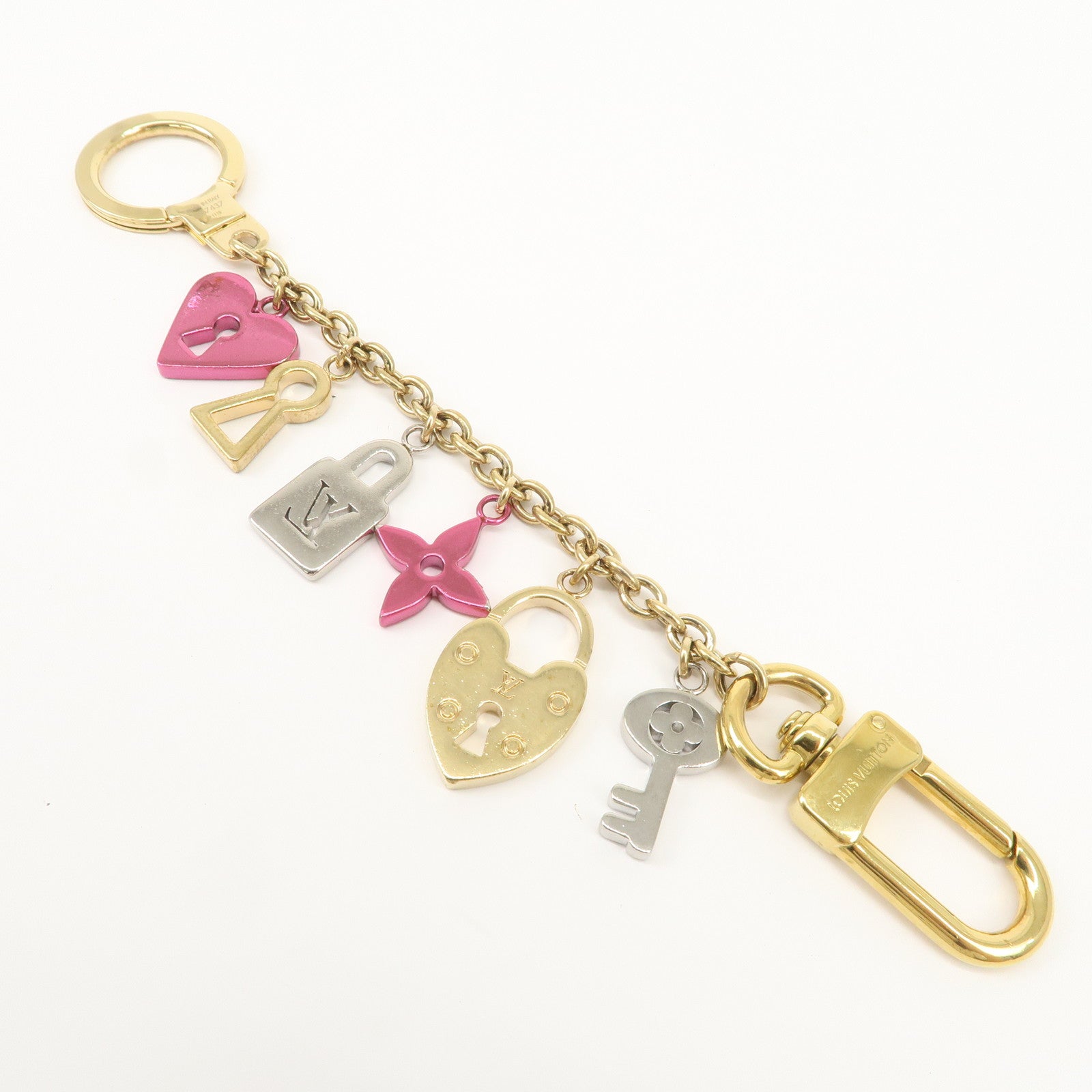 Louis Vuitton Bijou Sac Chenne Love Lock Key Charm Gold Pink M67437 Used