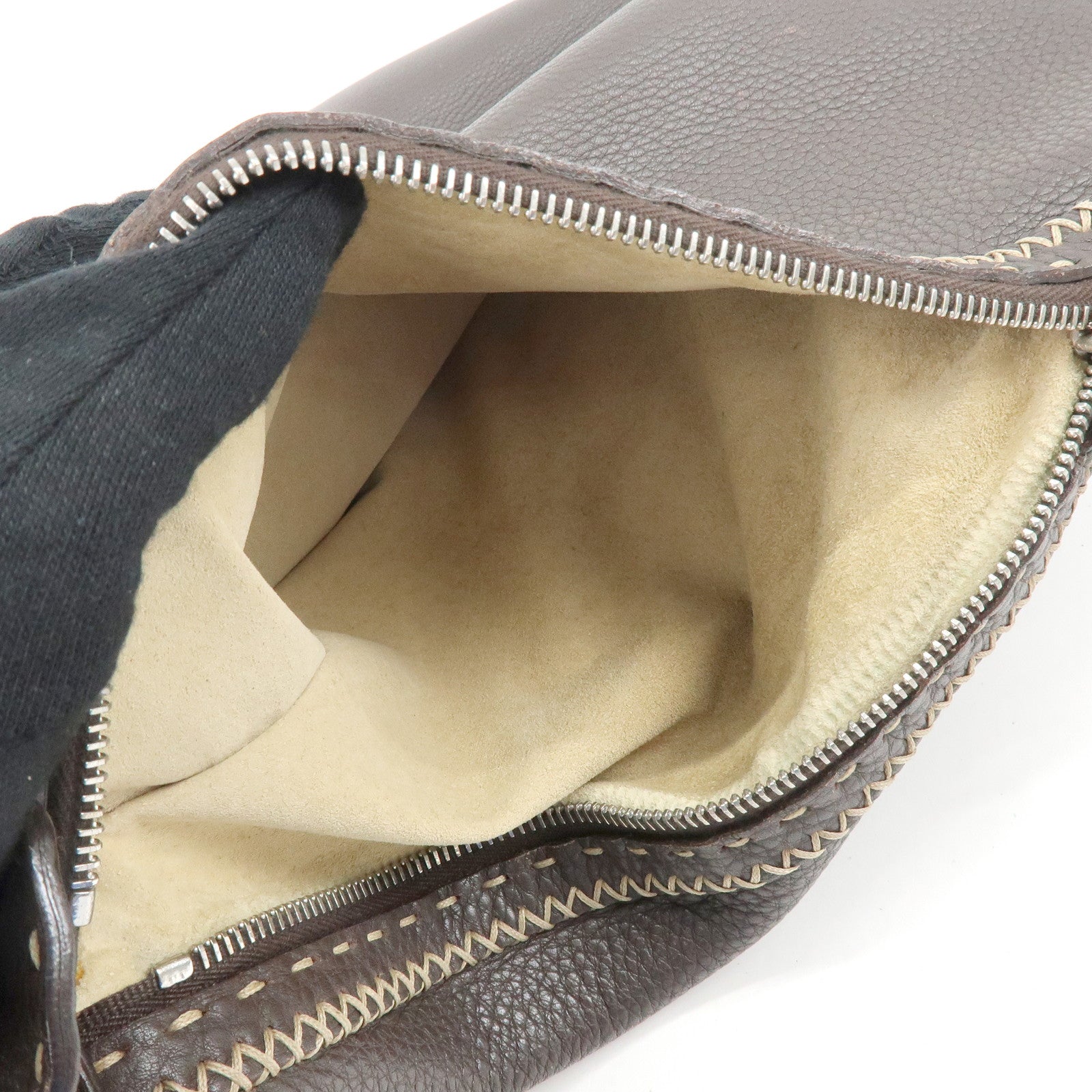 FENDI Selleria Leather Shoulder Bag Tote Bag Brown 491912908