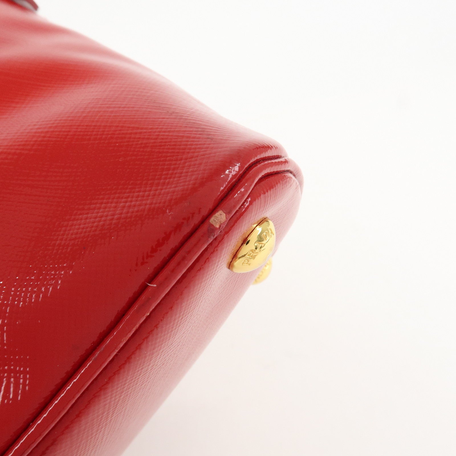 PRADA Logo Patent Leather 2Way Bag Shoulder Bag Hand Bag Red BL0909