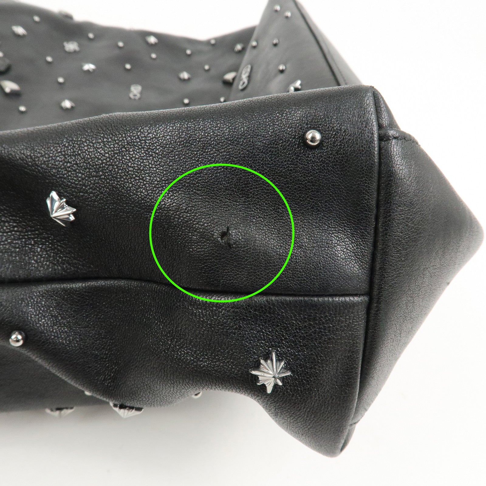 JIMMY CHOO Pimlico Leather N/S Tote Bag Shoulder Bag Studs Black