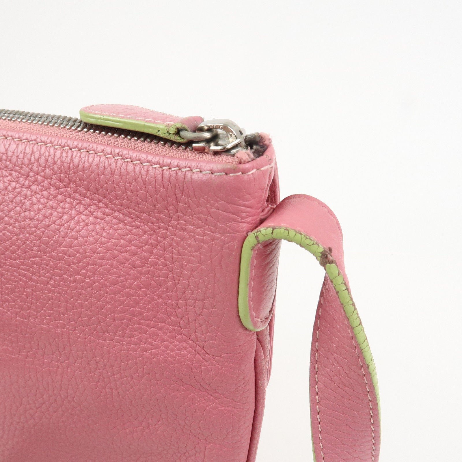 LOEWE Senda Leather Shoulder Bag Crossbody Bag Pink Light Green
