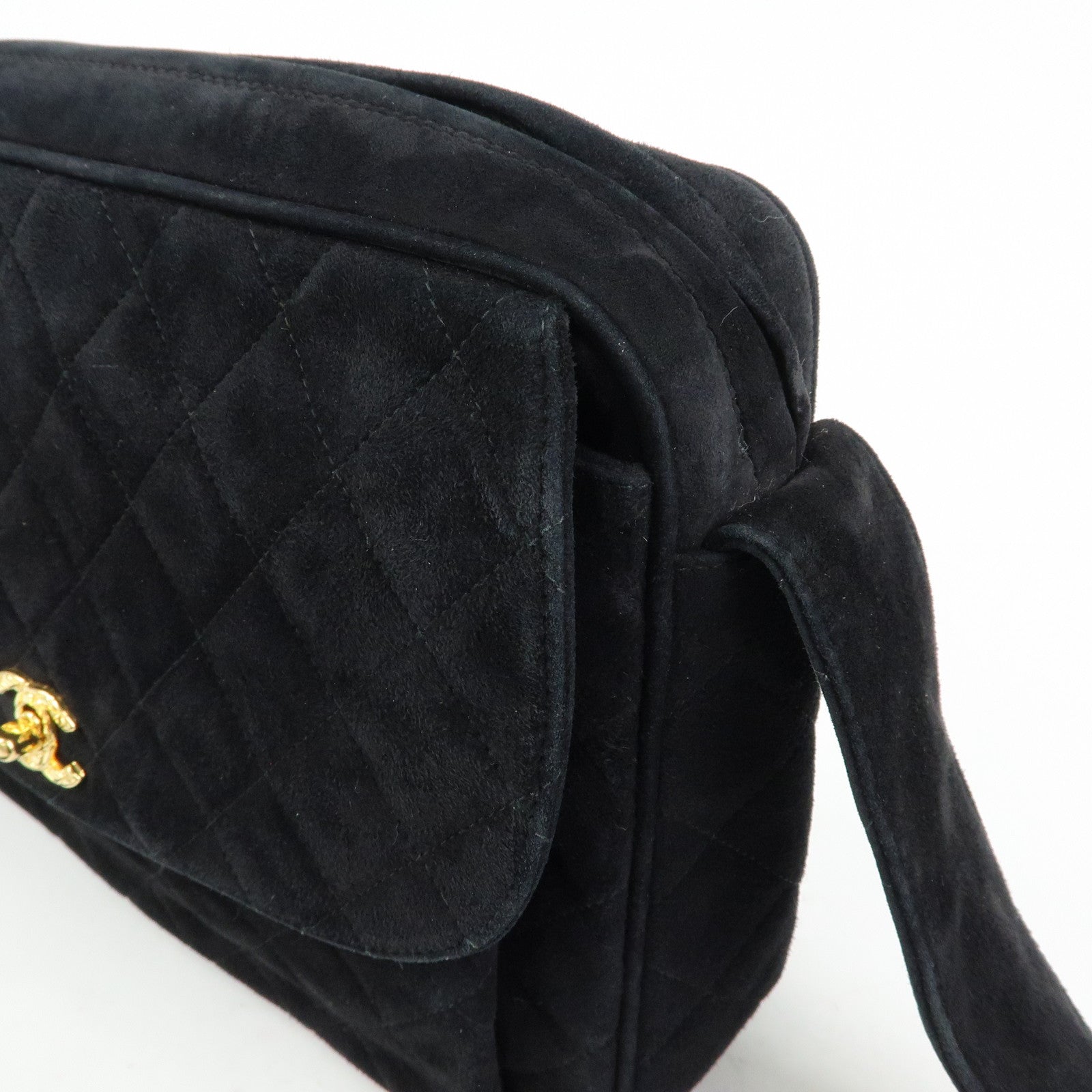 CHANEL Matelasse COCO Mark Suede Shoulder Crossbody Bag Black