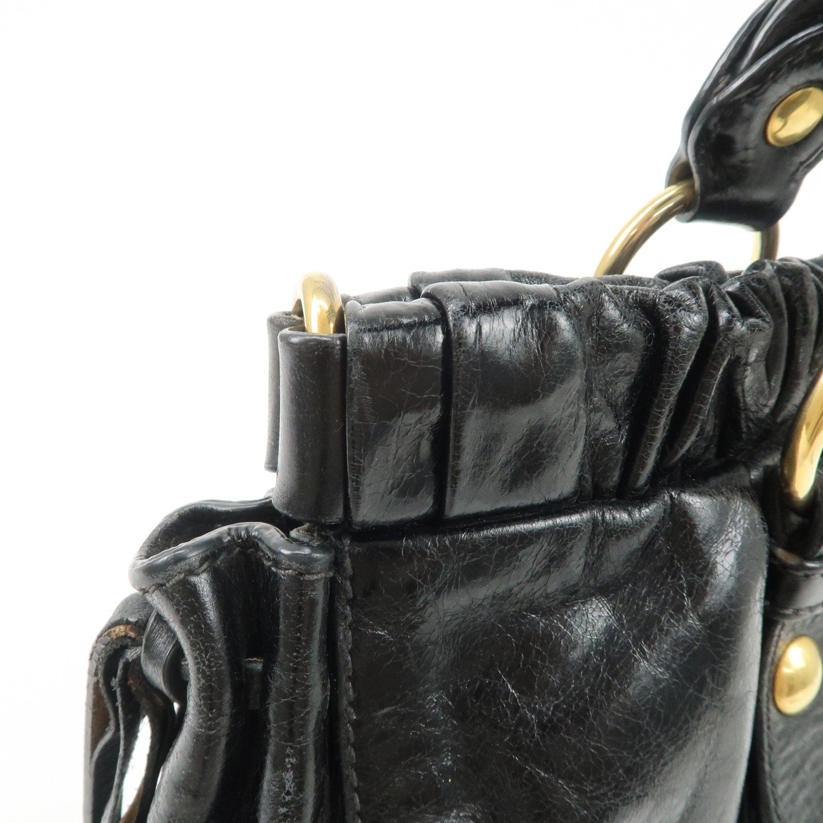 MIU MIU Patent Leather 2Way Tote Bag Shoulder Bag Black RT0383