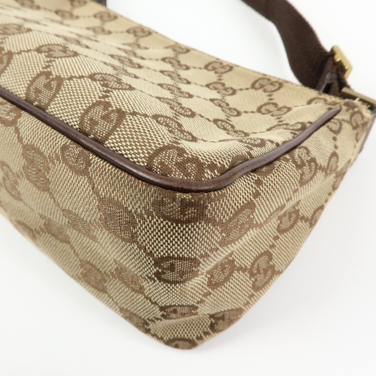 GUCCI GG Canvas Leather Mini Hand Bag Pouch Beige Brown 106644