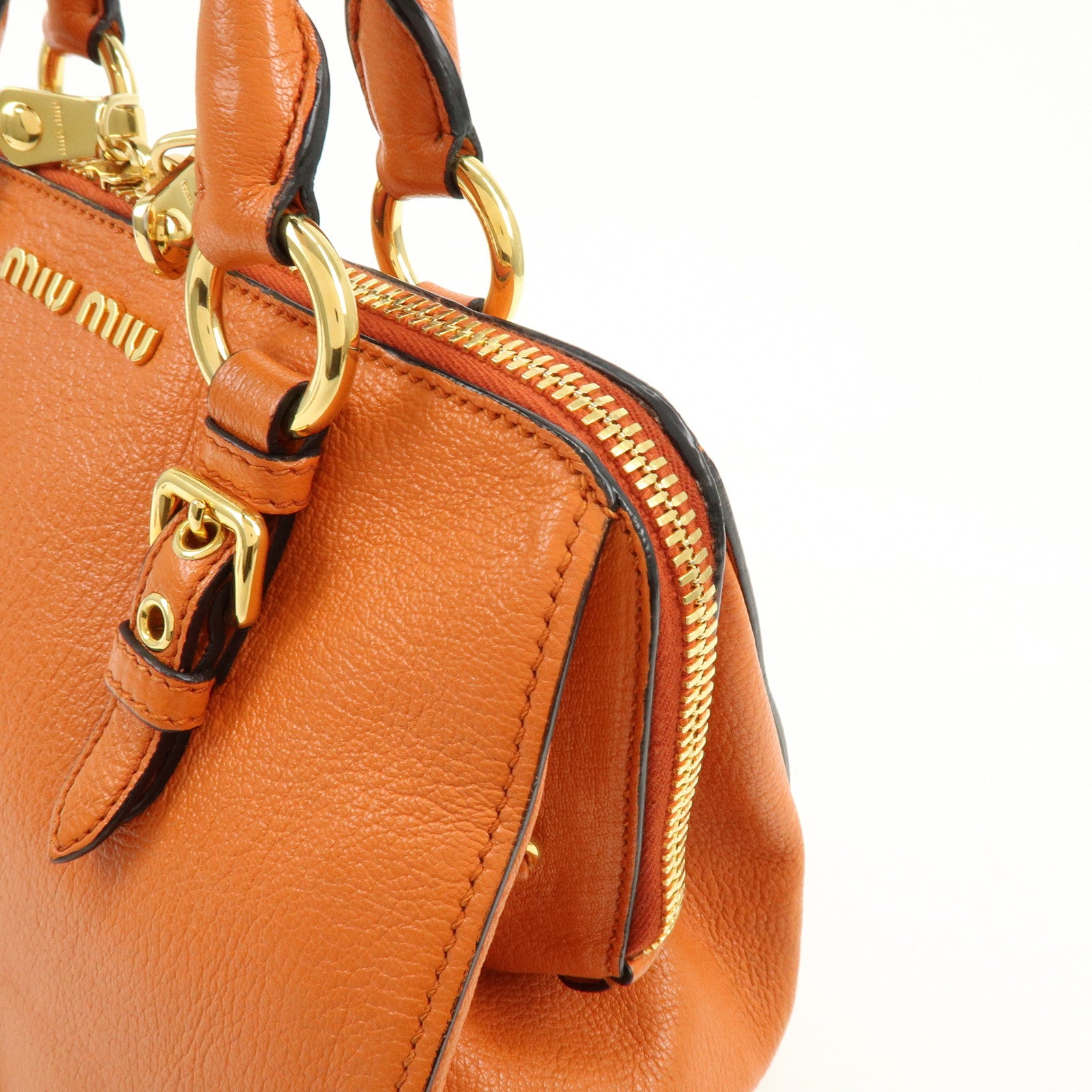 MIU MIU Madras Leather 2Way Bag Hand Bag Shoulder Bag Orange