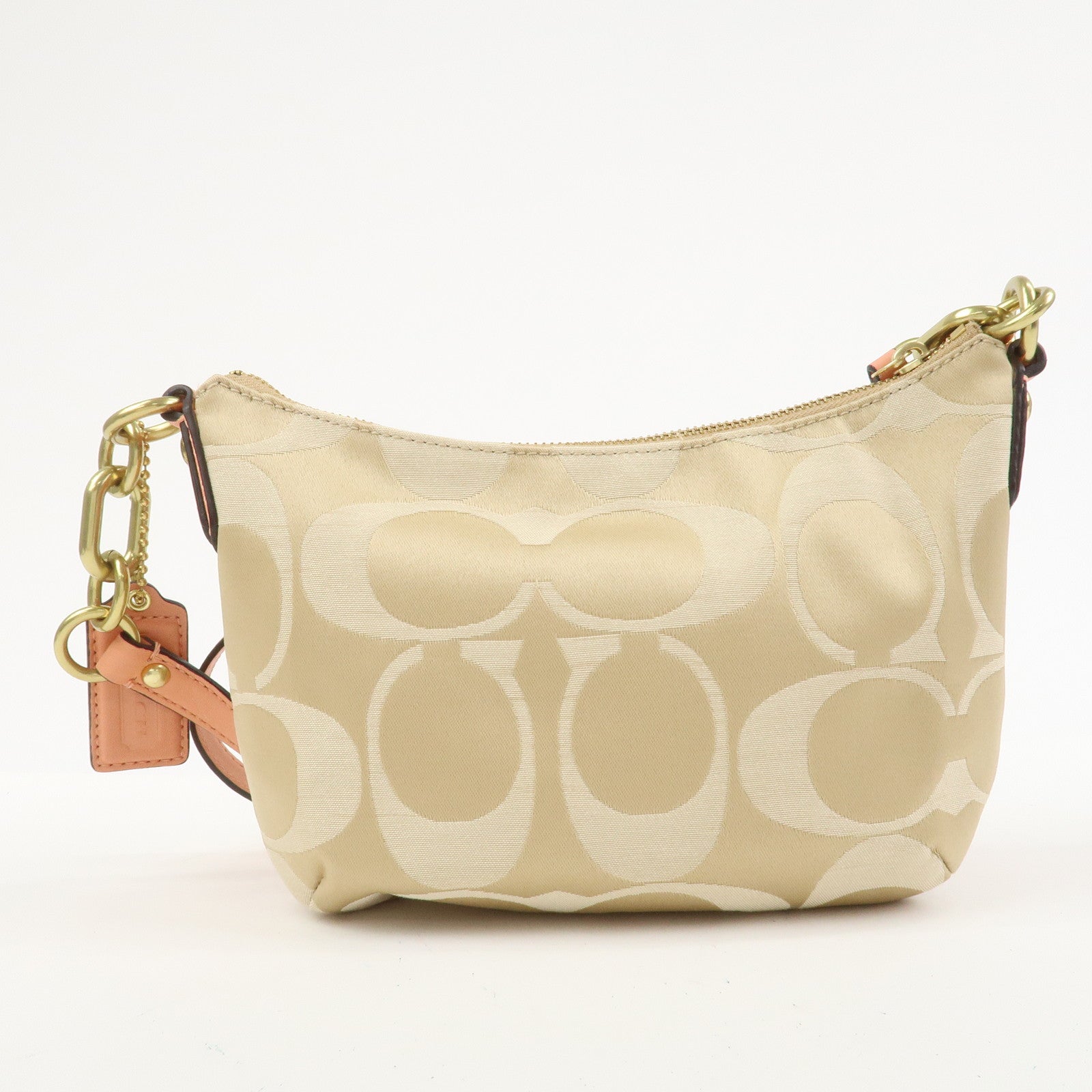 COACH Signature Canvas Leather Shoulder Crossbody Bag Beige Pink