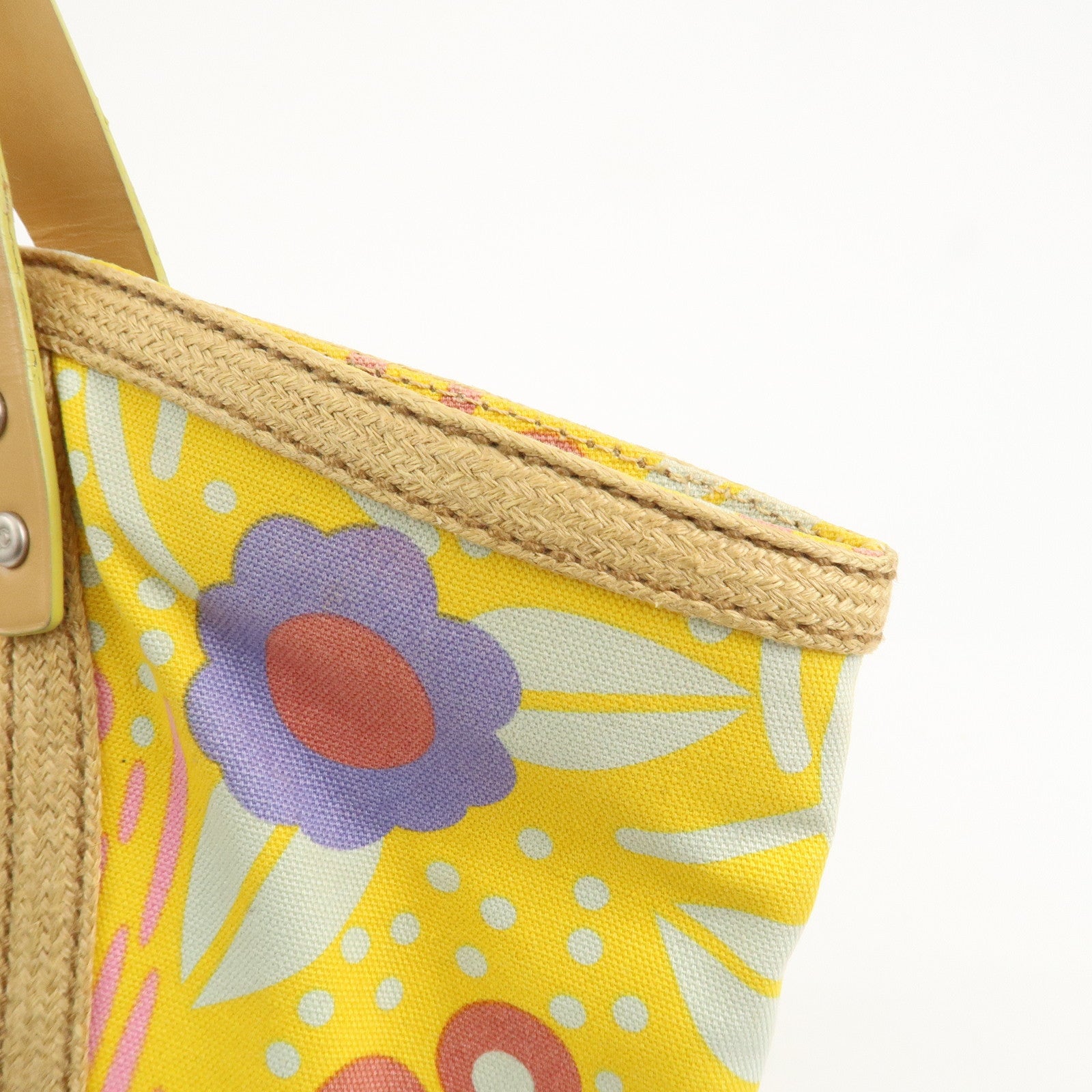 CHANEL Canvas High Summer Flower Tote Bag Shoulder Bag Yellow