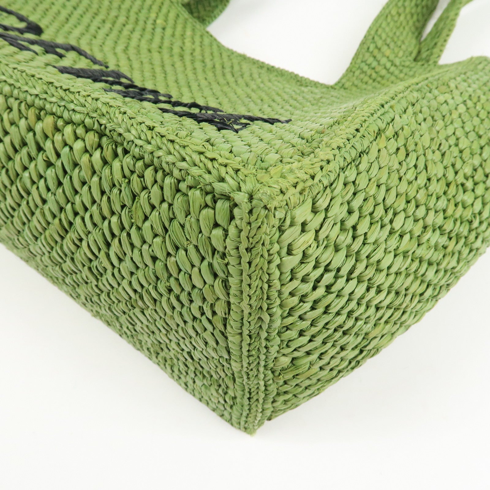 LOEWE Leather Raffia Logo 2Way Tote Bag Shoulder Bag Green Used