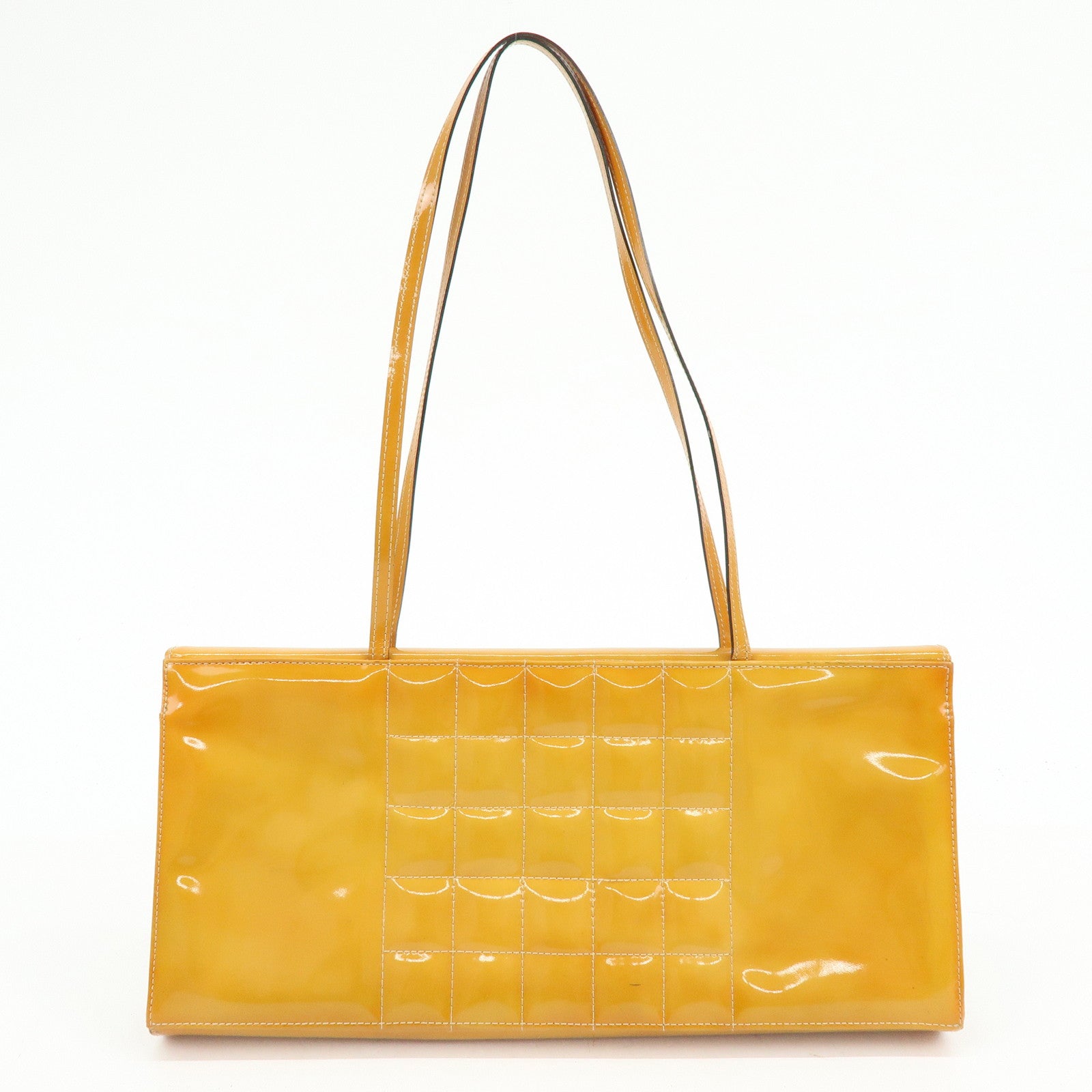 CHANEL Chocolate Bar Patent Leather Shoulder Bag Hand Bag Orange