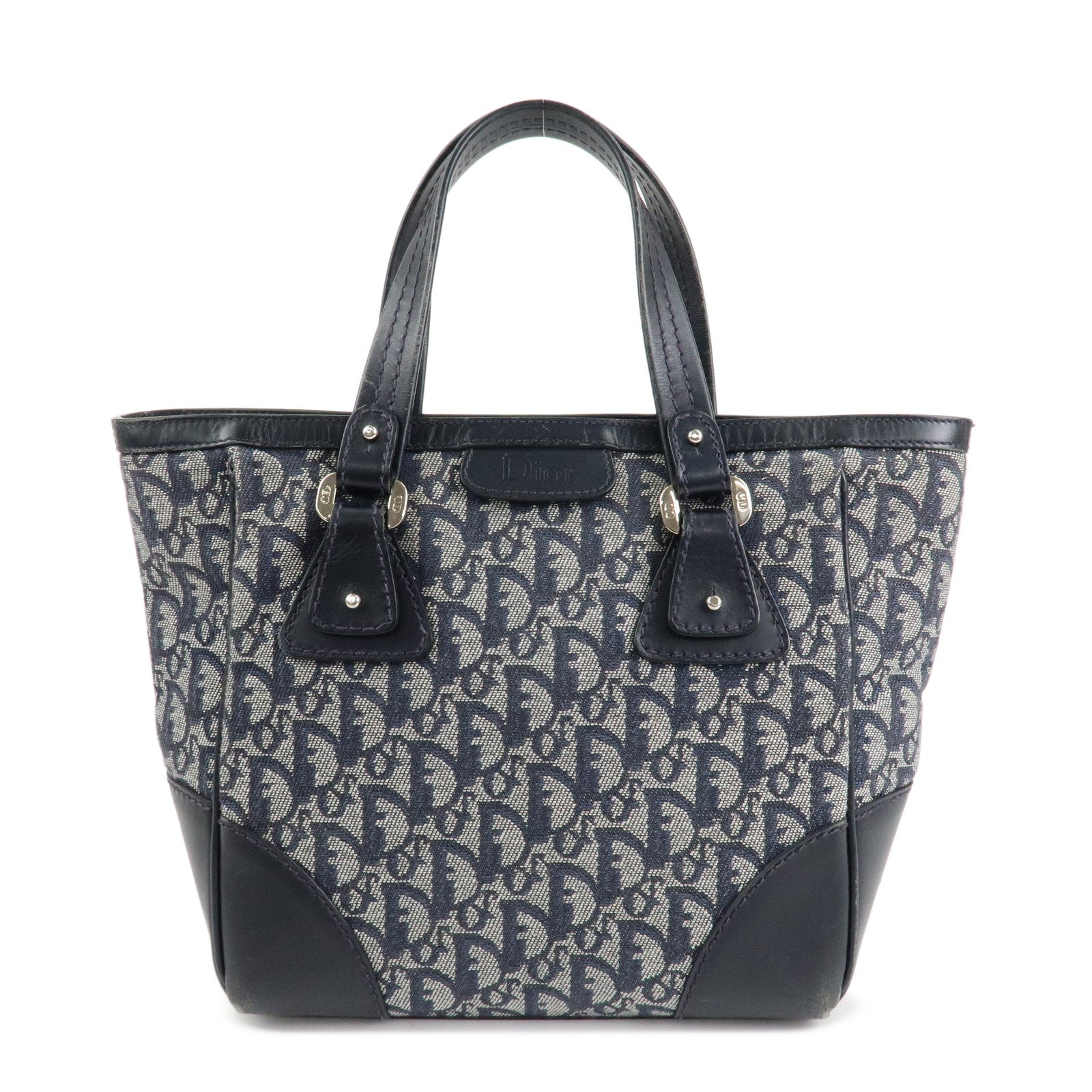 Christian Dior Trotter Leather Canvas Hand Bag Tote Bag Navy Used