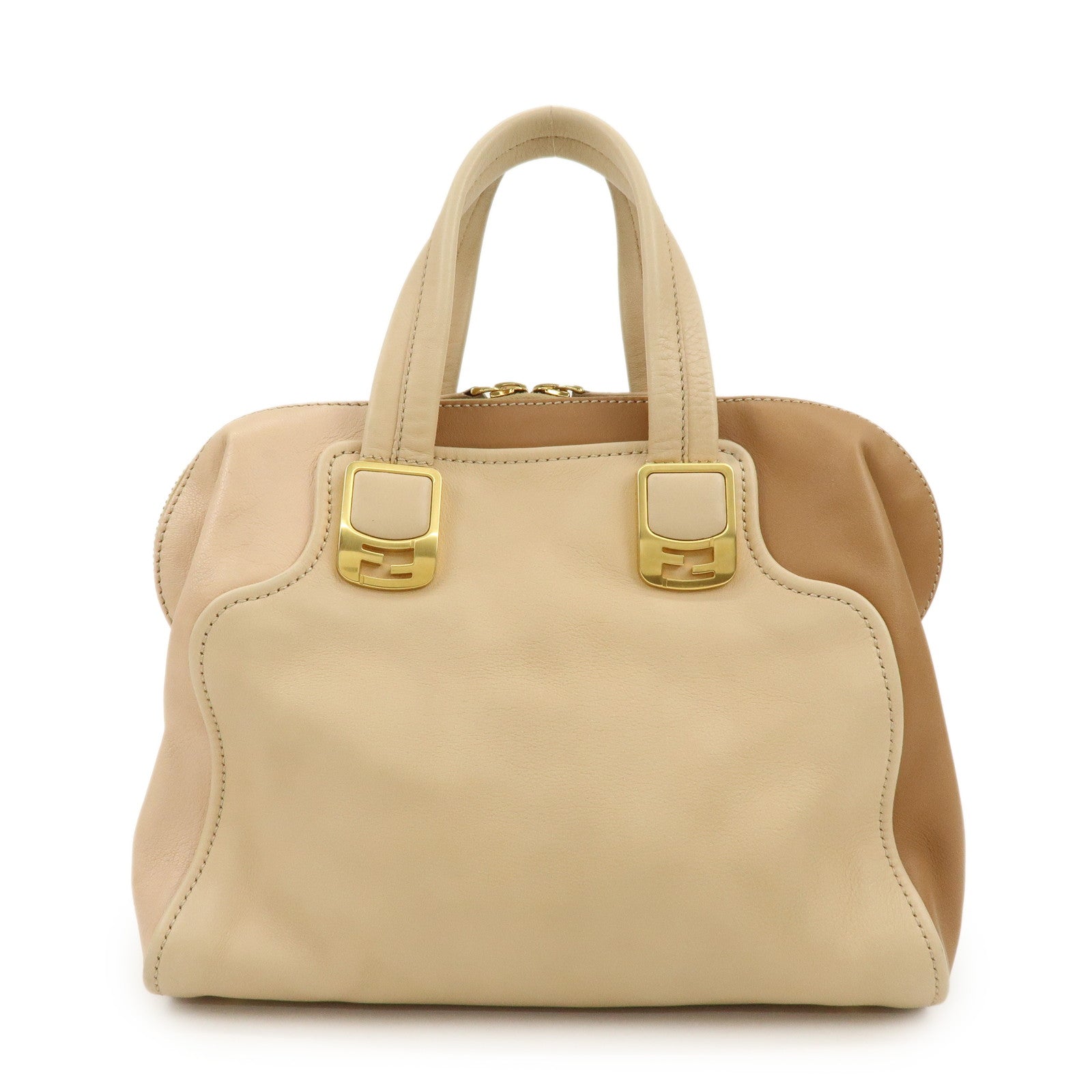 FENDI Leather Chameleon 2Way Hand Bag Shoulder Bag Beige 8BL114