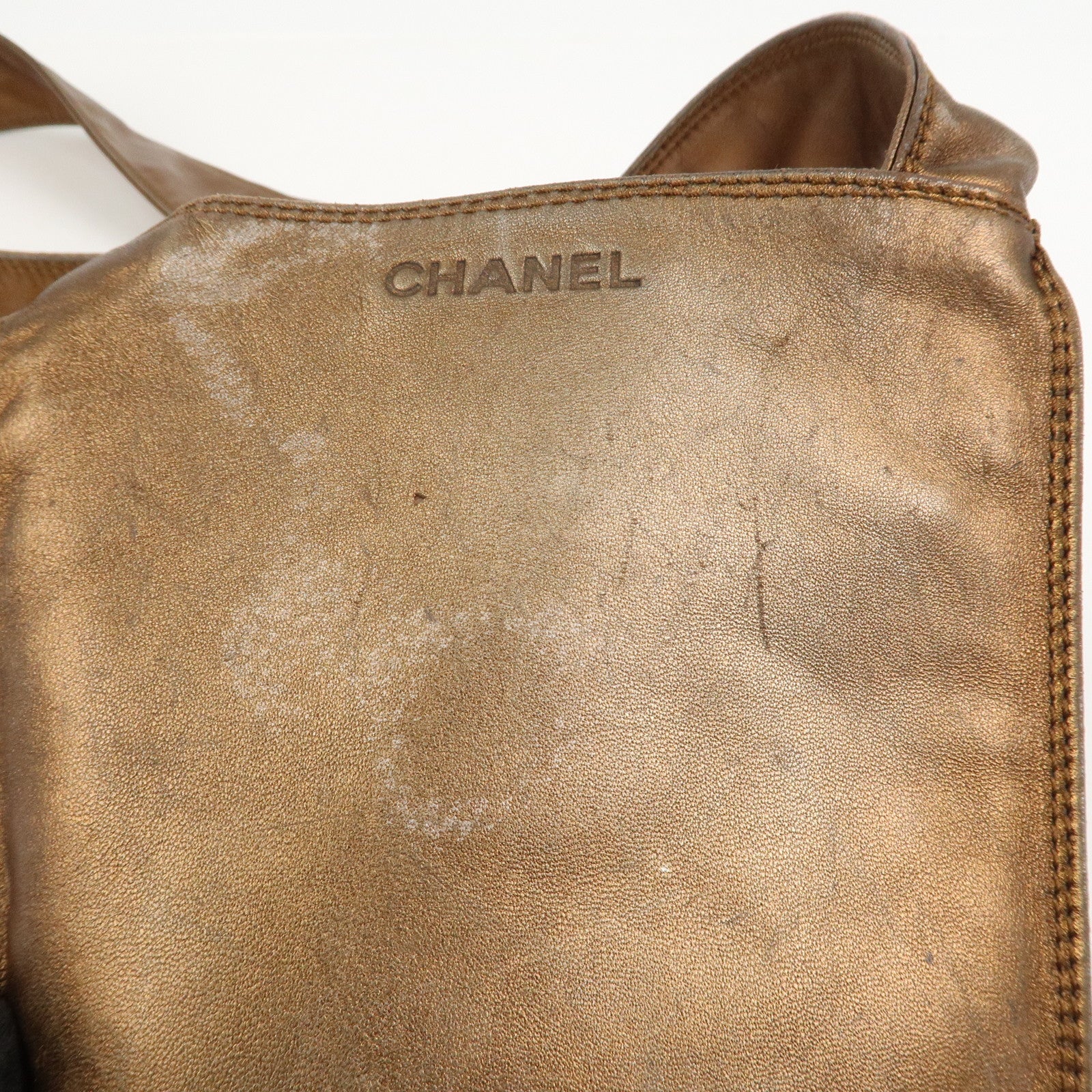 CHANEL Logo Leather Shoulder Bag Crossbody Bag Bronze