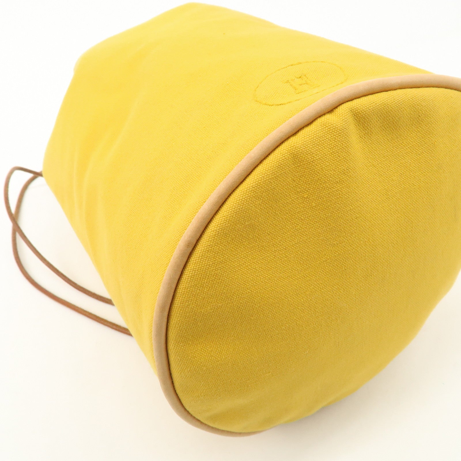 HERMES Porochon Mimil Canvas Leather PM Shoulder Bag Yellow Used