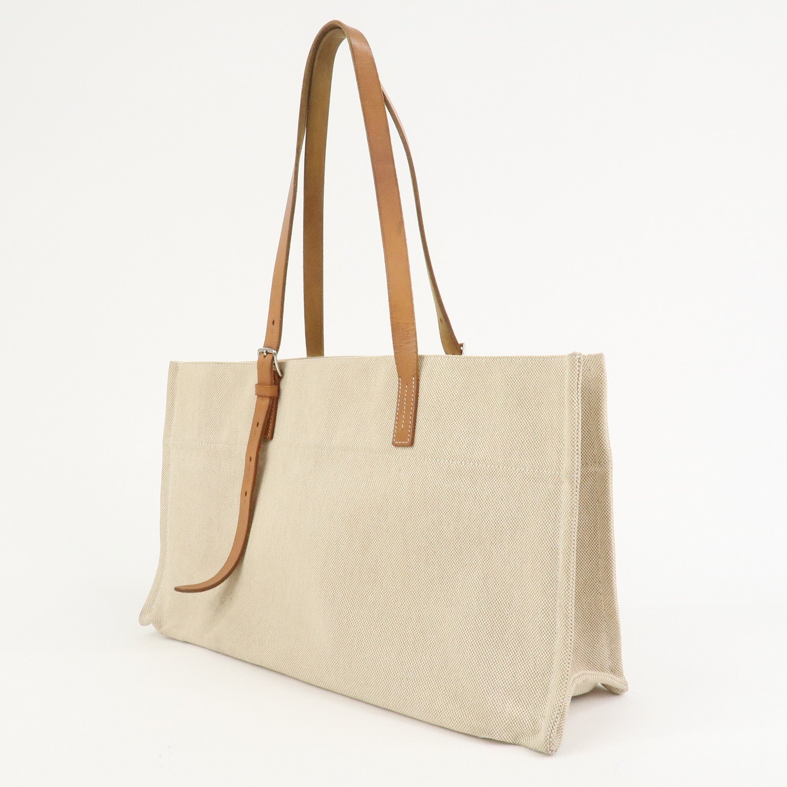 HERMES Etriviere Elan Toile H Leather Tote Bag Natural Brown