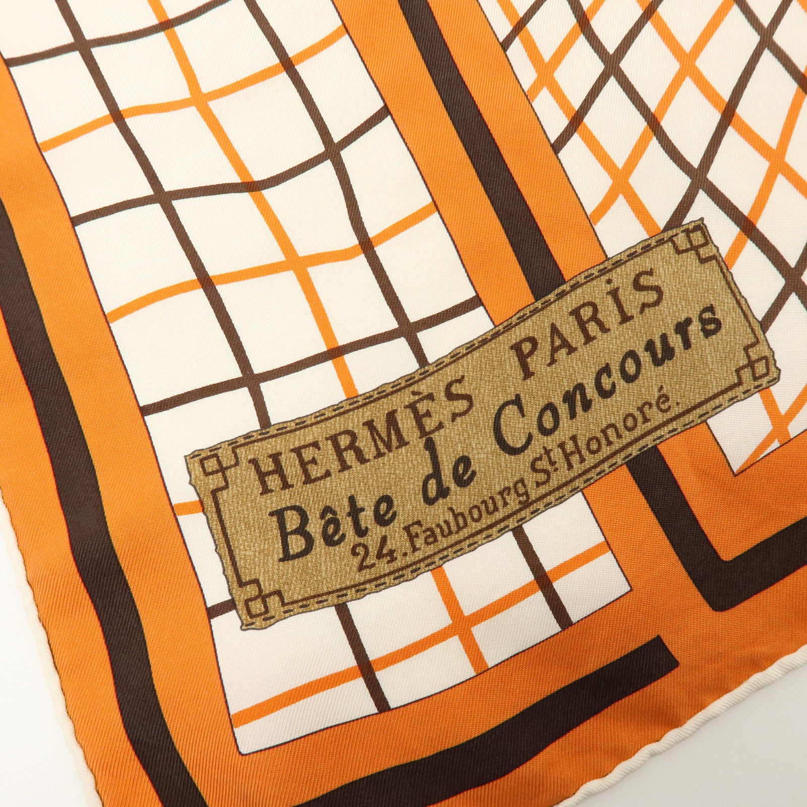 HERMES Carre 90 Silk 100% Scarf Bete de Concours Orange