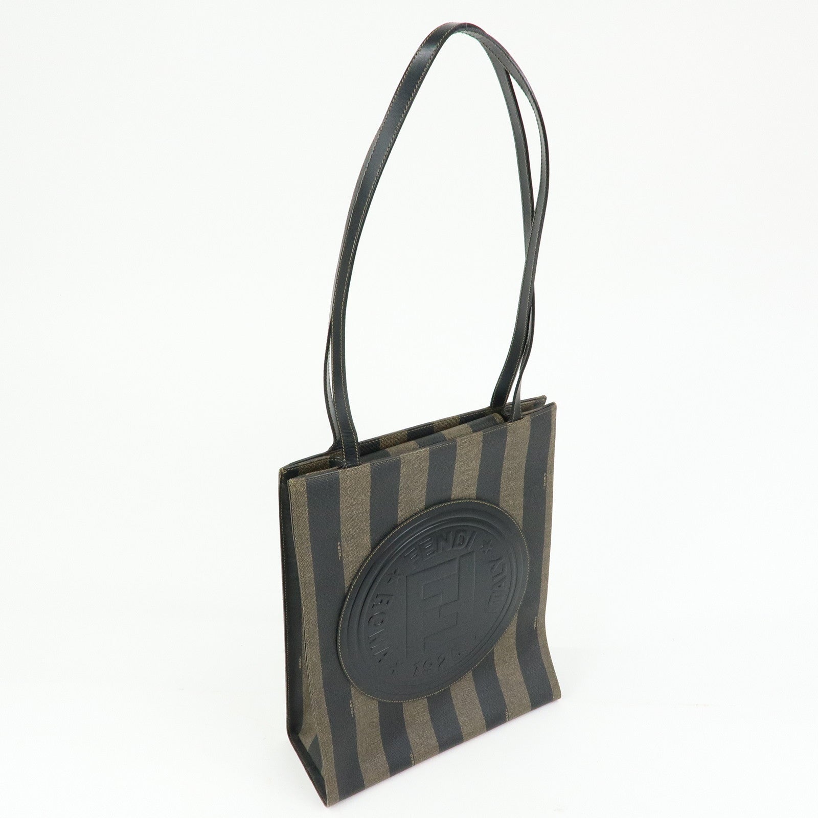 FENDI Pequin PVC Leather Tote Bag Shoulder Bag Black Brown 259980