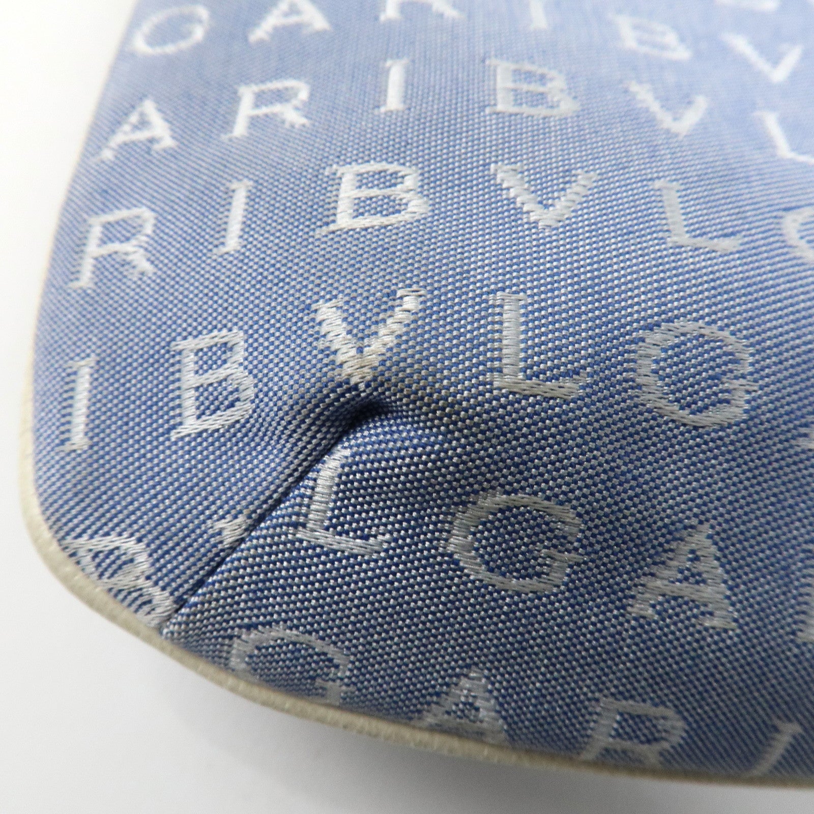 BVLGARI Logo Mania Leather Canvas Shoulder Bag Ivory Light Blue Used