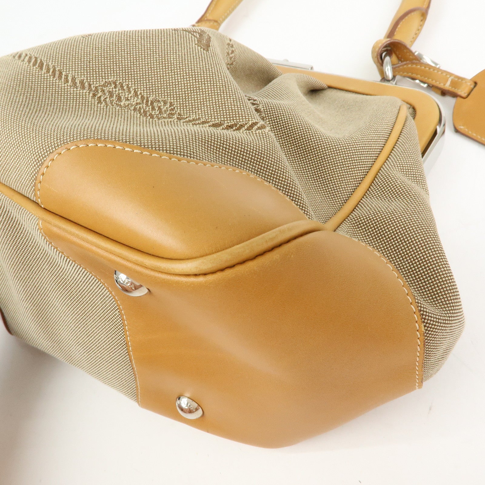 PRADA Logo Jacquard Leather Shoulder Bag Light Brown BR3481