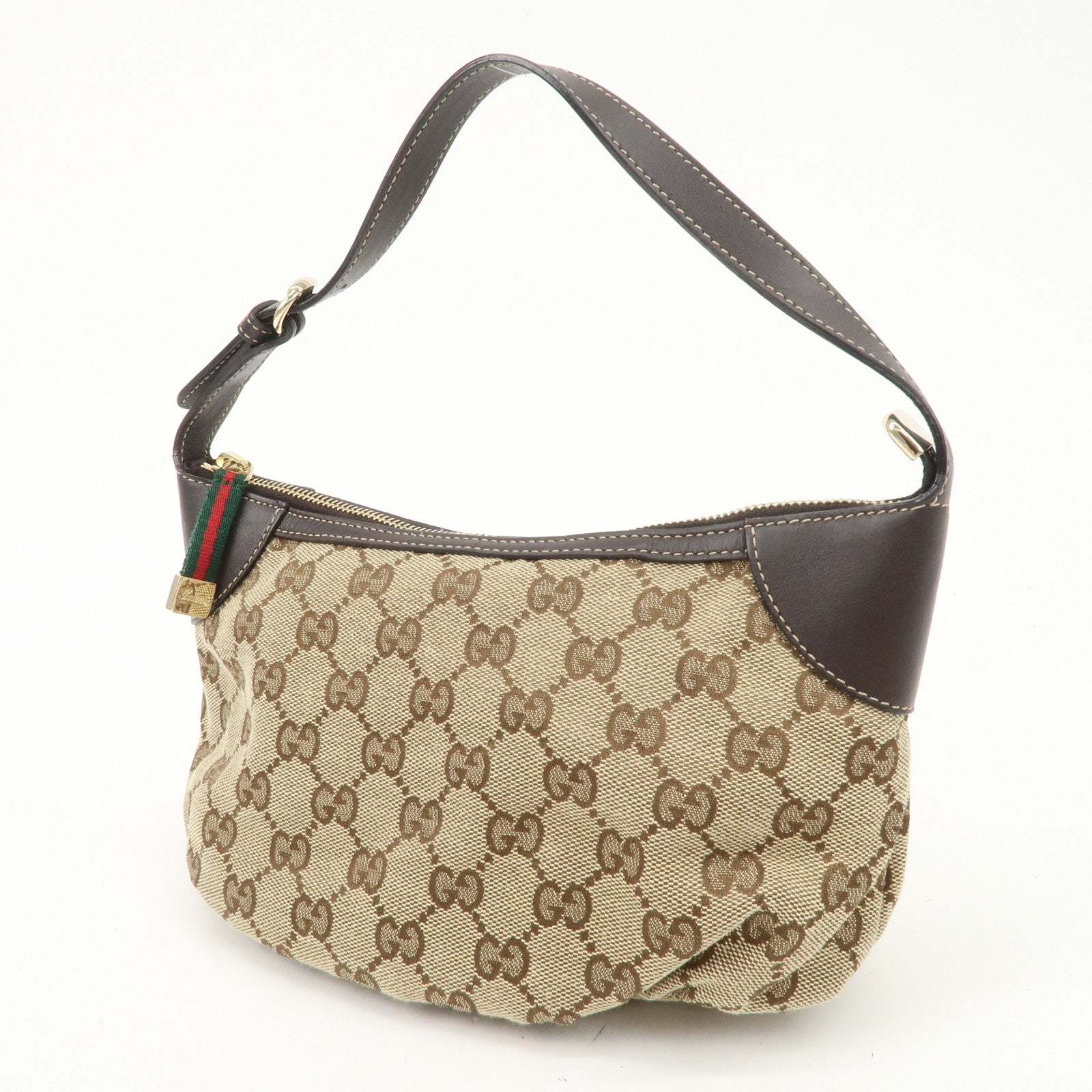 GUCCI Sherry GG Canvas Leather Shoulder Bag Beige Brown 224093 Used