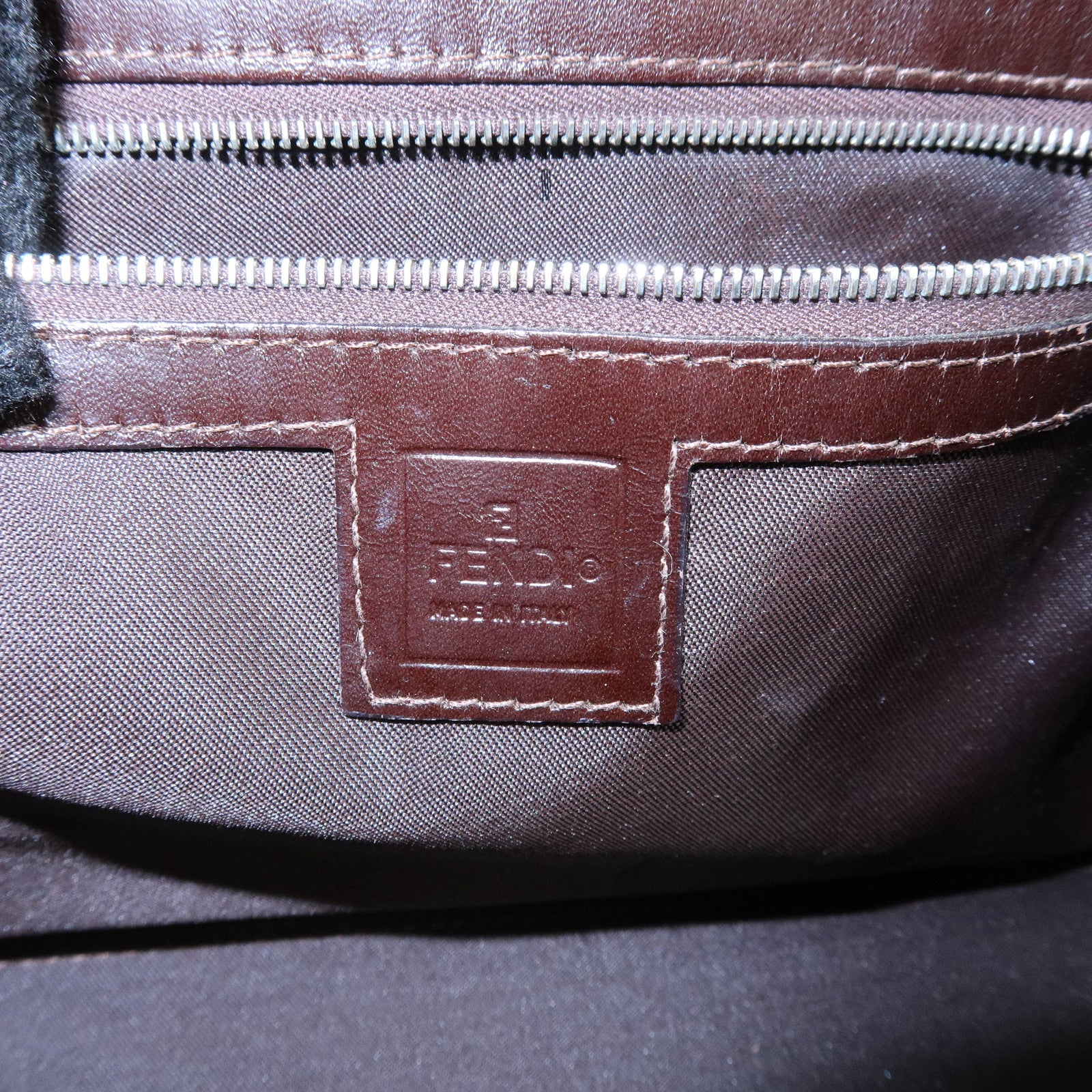 FENDI Zucca Canvas Leather Handbag Shoulder Bag Brown Black