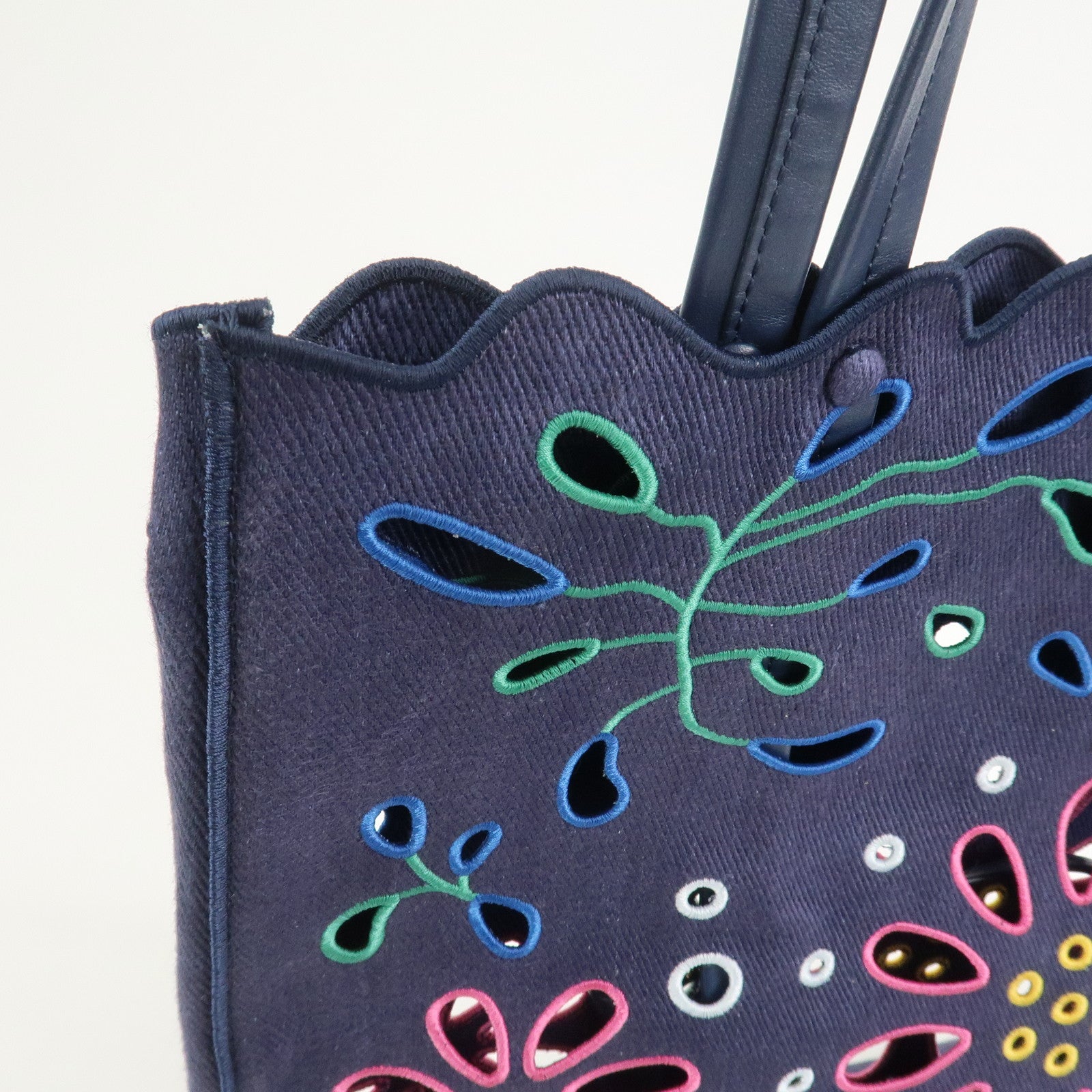 Chloe Kamilla Canvas Leather Tote Bag Shoulder Bag Navy Multicolor